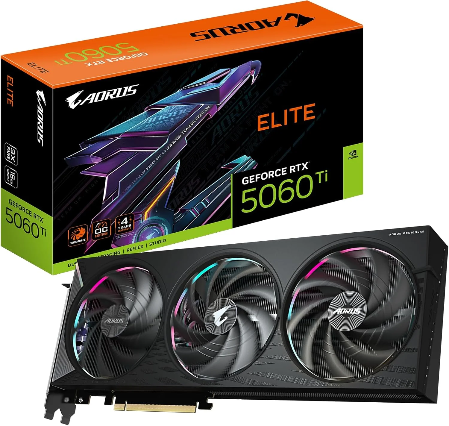 کارت گرافیک گیگابایت AORUS GeForce RTX 5060 Ti ELITE 16G - 16 گیگابایت GDDR7، 128 بیت، PCI-E 5.0، فرکانس هسته 2722 مگاهرتز، 3 پورت DisplayPort، 1 پورت HDMI، GV-N506TAORUS E-16GD
