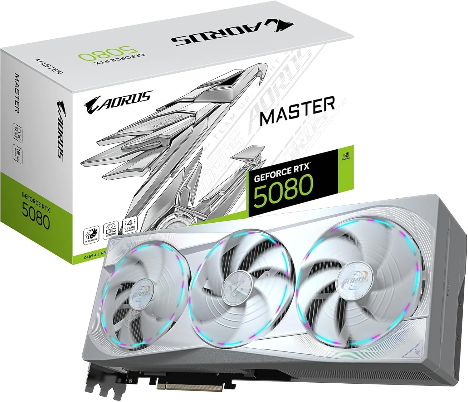کارت گرافیک گیگابایت AORUS GeForce RTX 5080 MASTER ICE 16G - با 16 گیگابایت حافظه GDDR7، رابط 256 بیتی، PCI-E 5.0، فرکانس هسته 2805 مگاهرتز، 3 پورت DP 2.1a، 1 پورت HDMI 2.1b، NVIDIA DLSS 4، مدل GV-N5080AORUSM ICE-16GD