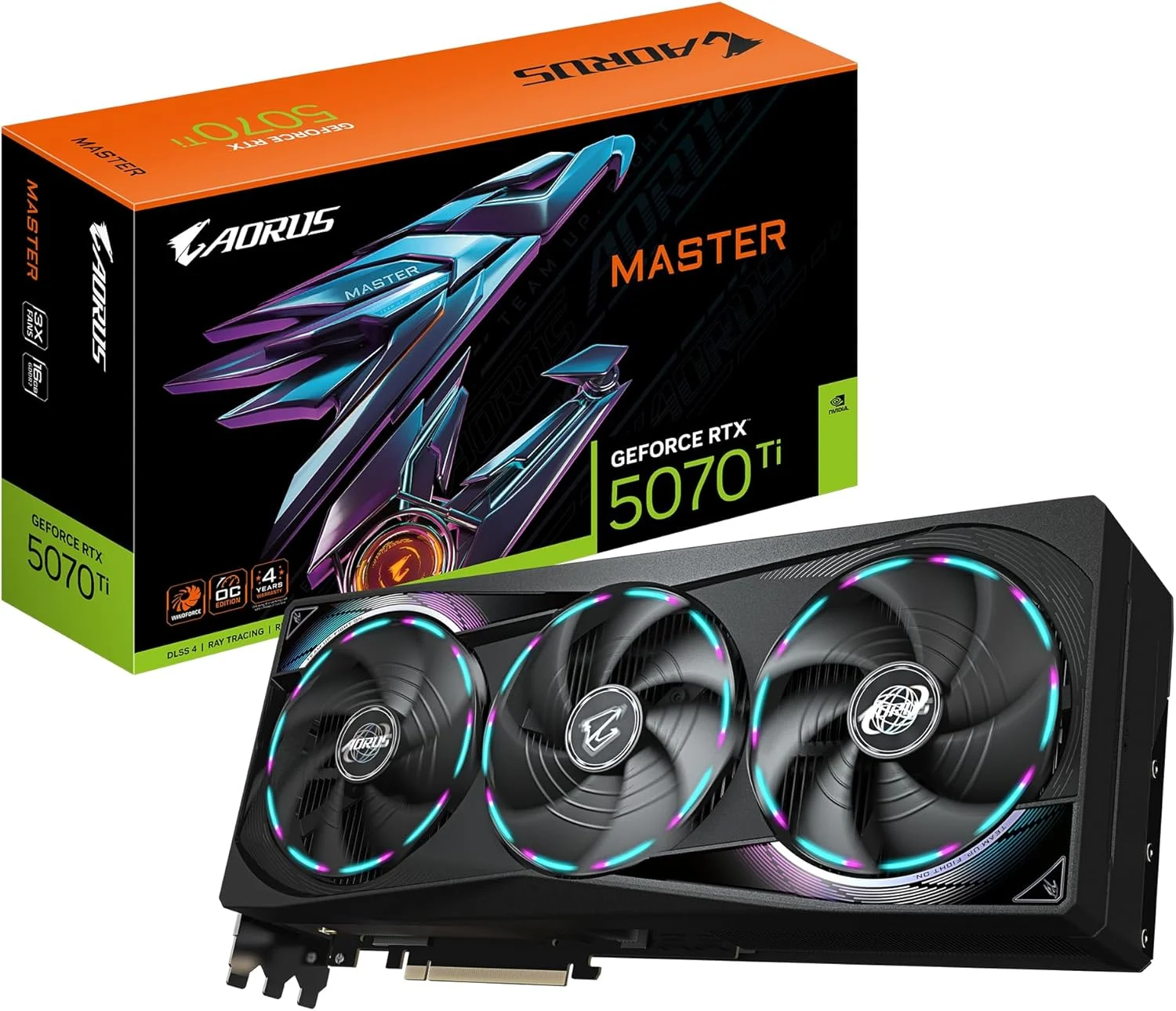کارت گرافیک گیگابایت AORUS GeForce RTX 5070 Ti MASTER 16G - حافظه 16 گیگابایت GDDR7، رابط 256 بیتی، PCI-E 5.0، فرکانس هسته 2670 مگاهرتز، 3 پورت DP 2.1a، 1 پورت HDMI 2.1b، NVIDIA DLSS 4، GV-N507TAORUS M-16GD