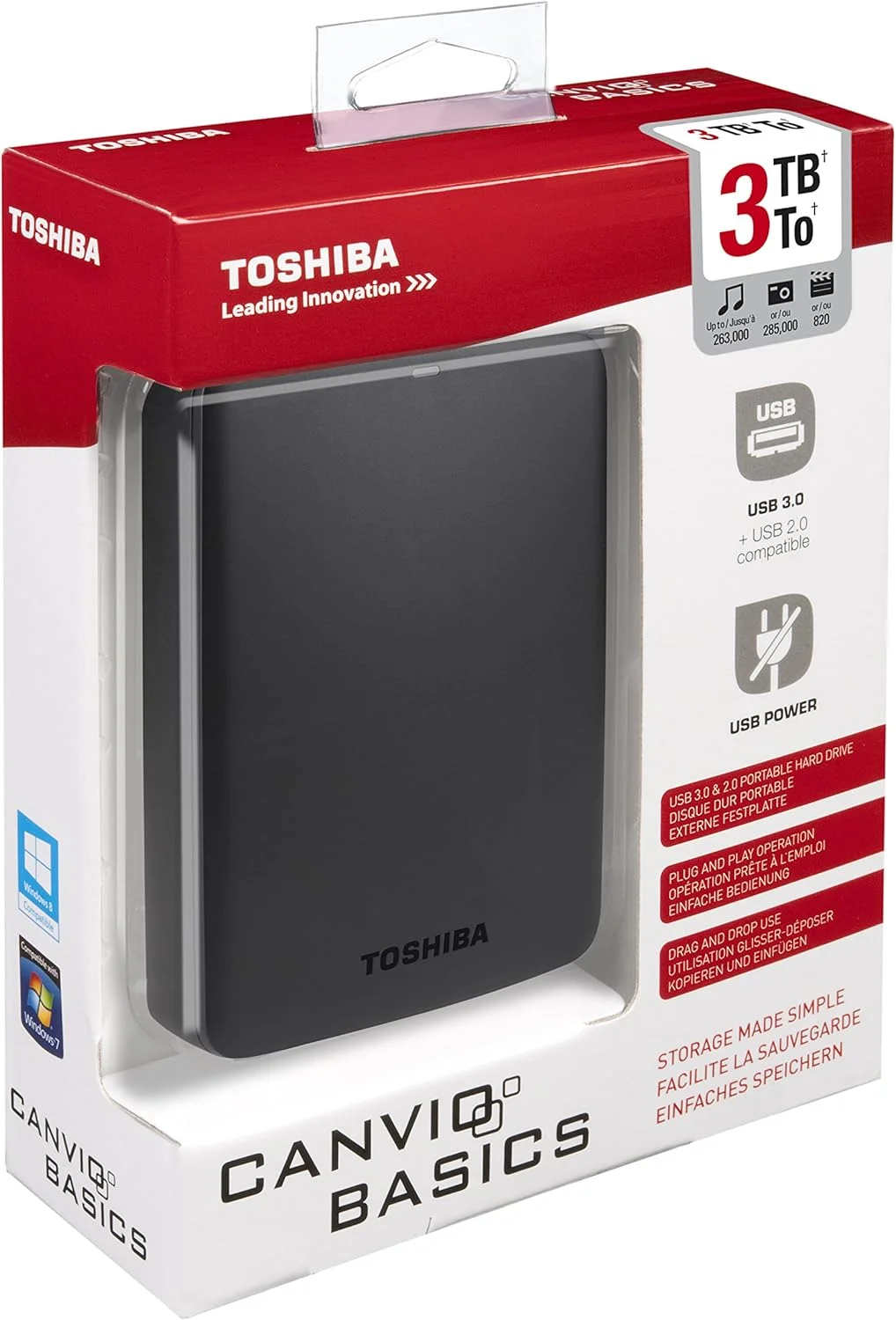 هارد اکسترنال قابل حمل 3 ترابایتی توشیبا Canvio Basics USB 3.0 مشکی - HDTB330EK3CA