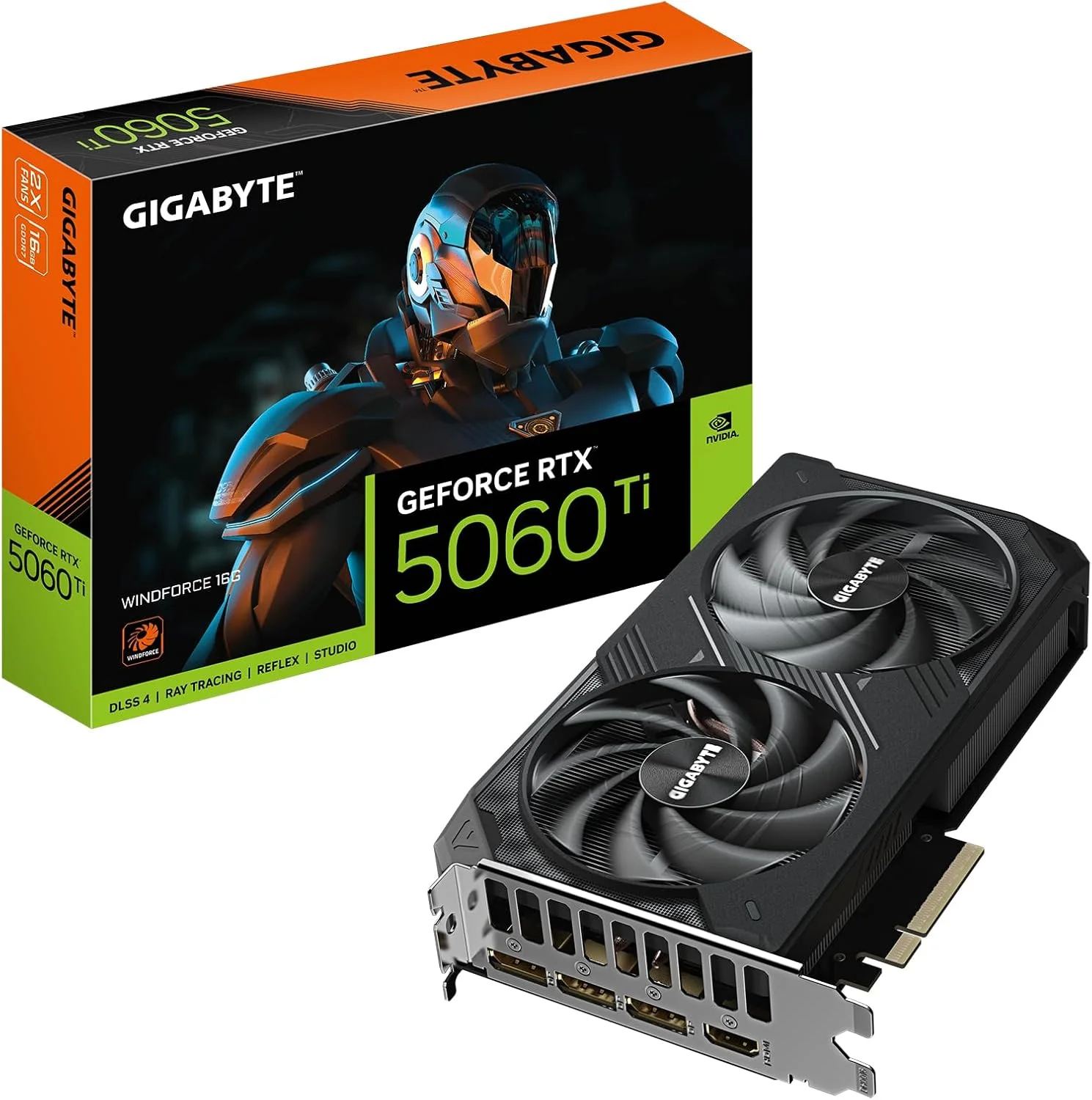 کارت گرافیک گیگابایت GeForce RTX 5060 Ti WINDFORCE 16G - با 16 گیگابایت حافظه GDDR7، رابط 128 بیتی، PCI-E 5.0، فرکانس هسته 2572 مگاهرتز، 3 پورت DisplayPort، 1 پورت HDMI، مدل GV-N506TWF2-16GD