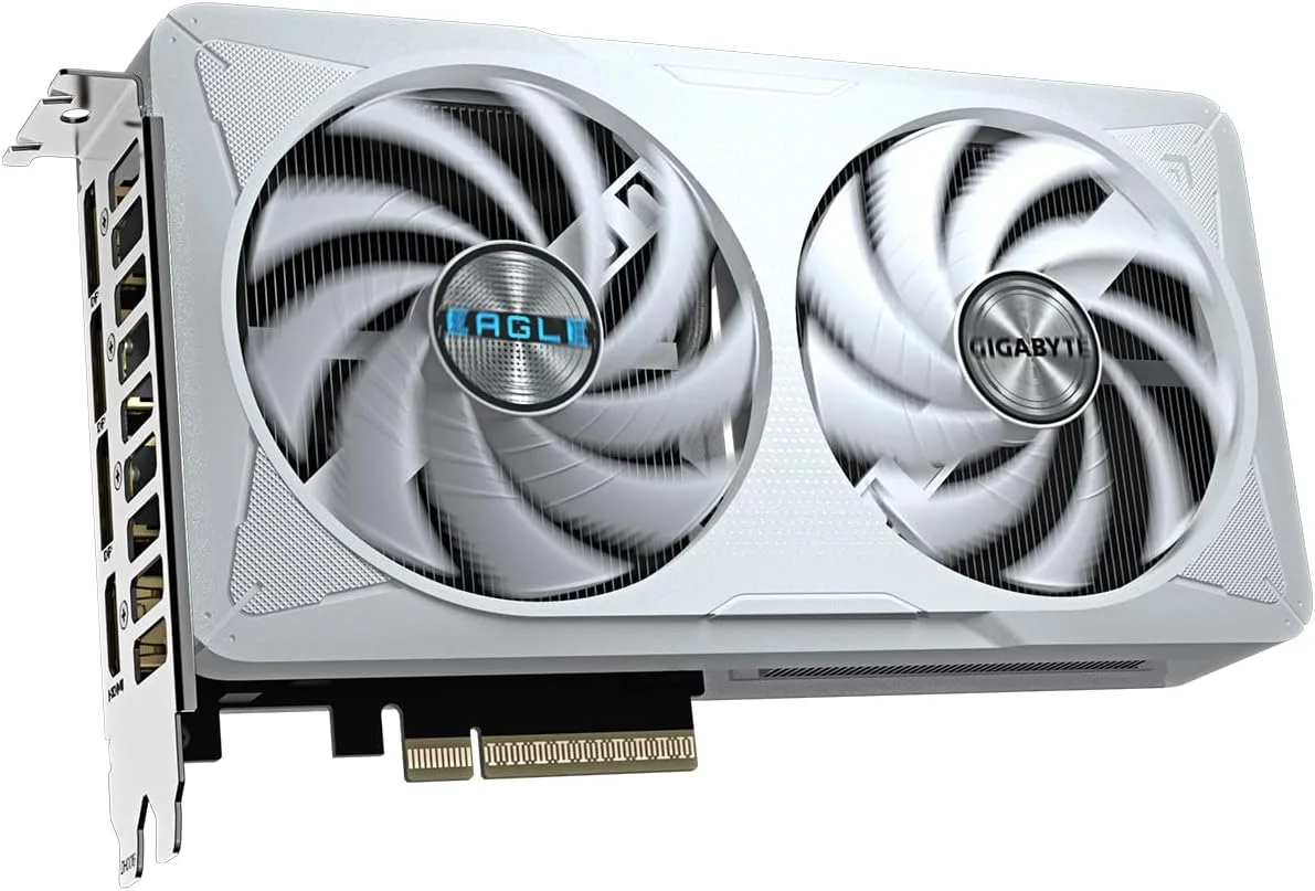 کارت گرافیک گیگابایت GeForce RTX 5060 EAGLE OC ICE 8G - حافظه 8 گیگابایت GDDR7، رابط 128 بیتی، PCI-E 5.0، فرکانس هسته 2550 مگاهرتز، 3 پورت DisplayPort، 1 پورت HDMI، مدل GV-N5060EAGLEOC ICE-8GD
