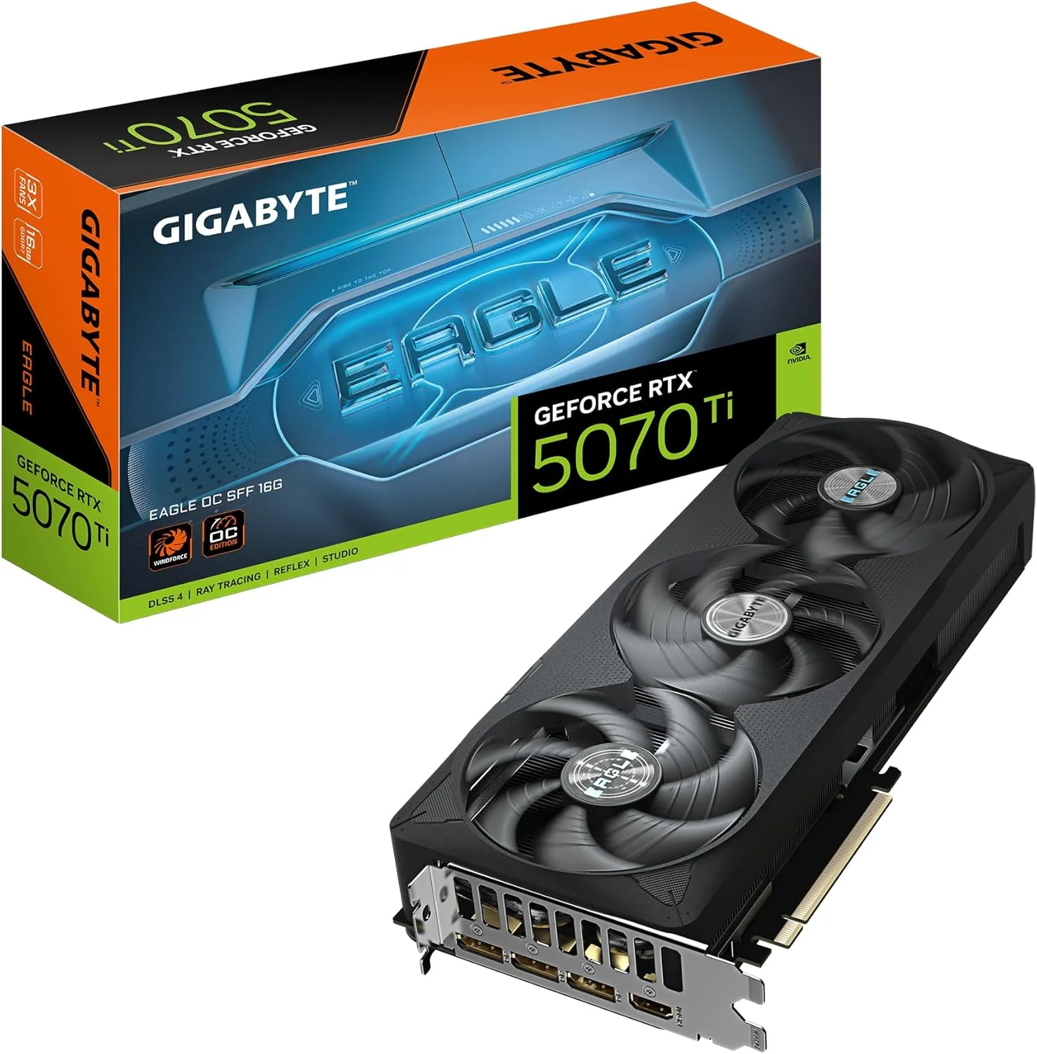 کارت گرافیک گیگابایت GeForce RTX 5070 Ti EAGLE OC SFF 16G - با 16 گیگابایت حافظه GDDR7، رابط 256 بیتی، PCI-E 5.0، فرکانس هسته 2542 مگاهرتز، 3 پورت DP 2.1a، 1 پورت HDMI 2.1b، NVIDIA DLSS 4، مدل GV-N507TEAGLE OC-16GD