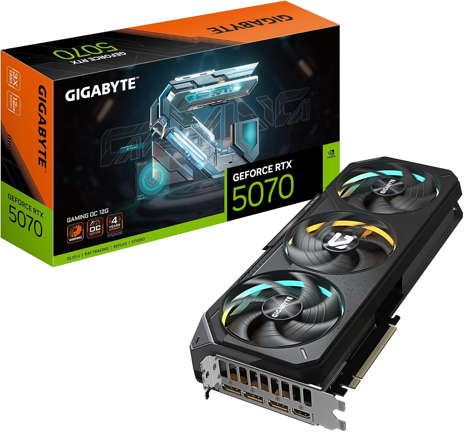 کارت گرافیک گیگابایت GeForce RTX 5070 GAMING OC 12G - حافظه 12 گیگابایت GDDR7، رابط 192 بیتی، PCI-E 5.0، فرکانس هسته 2625 مگاهرتز، 3 پورت DP 2.1a، 1 پورت HDMI 2.1b، NVIDIA DLSS 4، GV-N5070GAMING OC-12GD