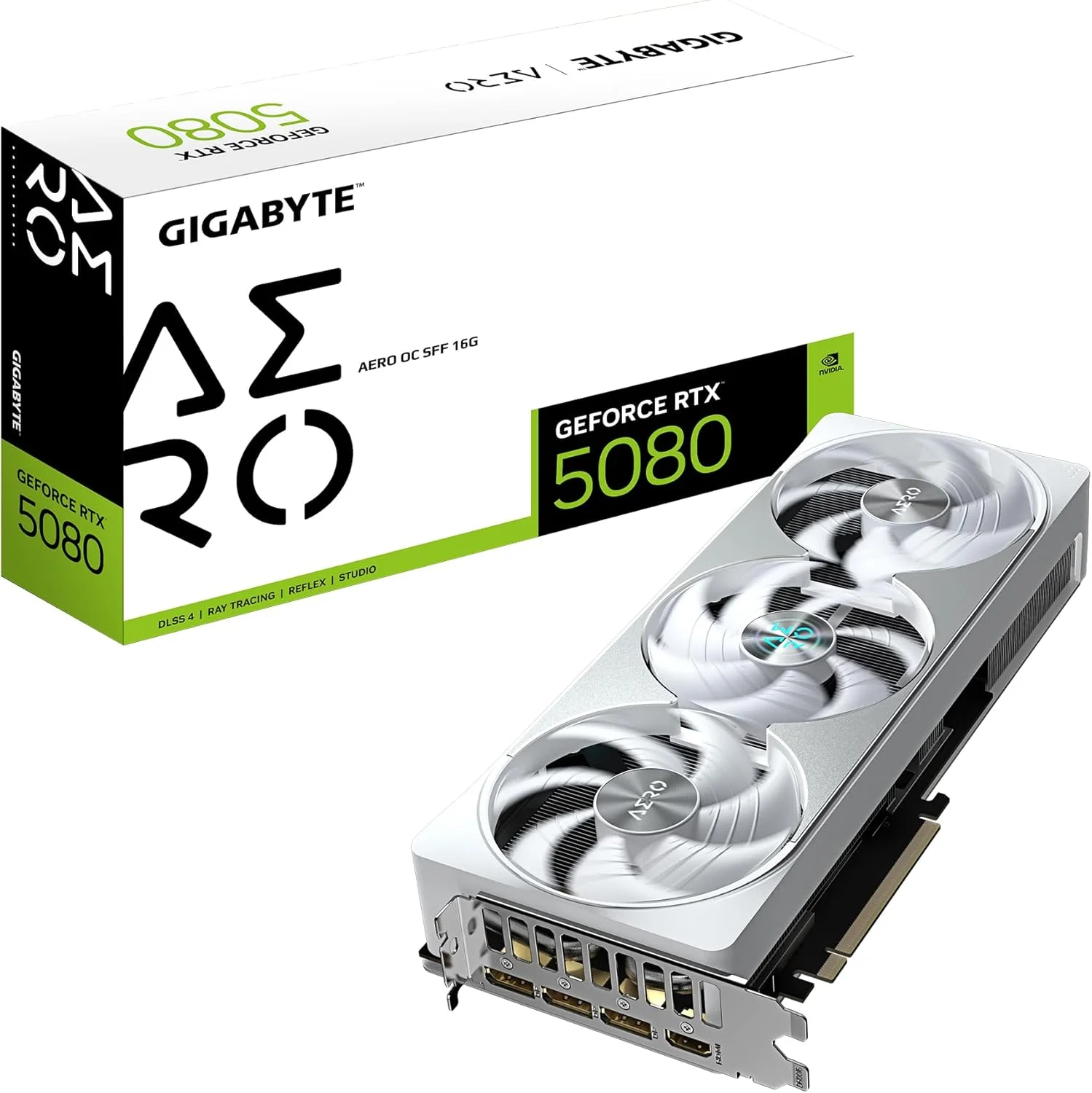 کارت گرافیک گیگابایت GeForce RTX 5080 AERO OC SFF 16G - حافظه 16 گیگابایت GDDR7، رابط 256 بیتی، PCI-E 5.0، فرکانس هسته 2730 مگاهرتز، 3 پورت DisplayPort، 1 پورت HDMI، GV-N5080AERO OC-16GD