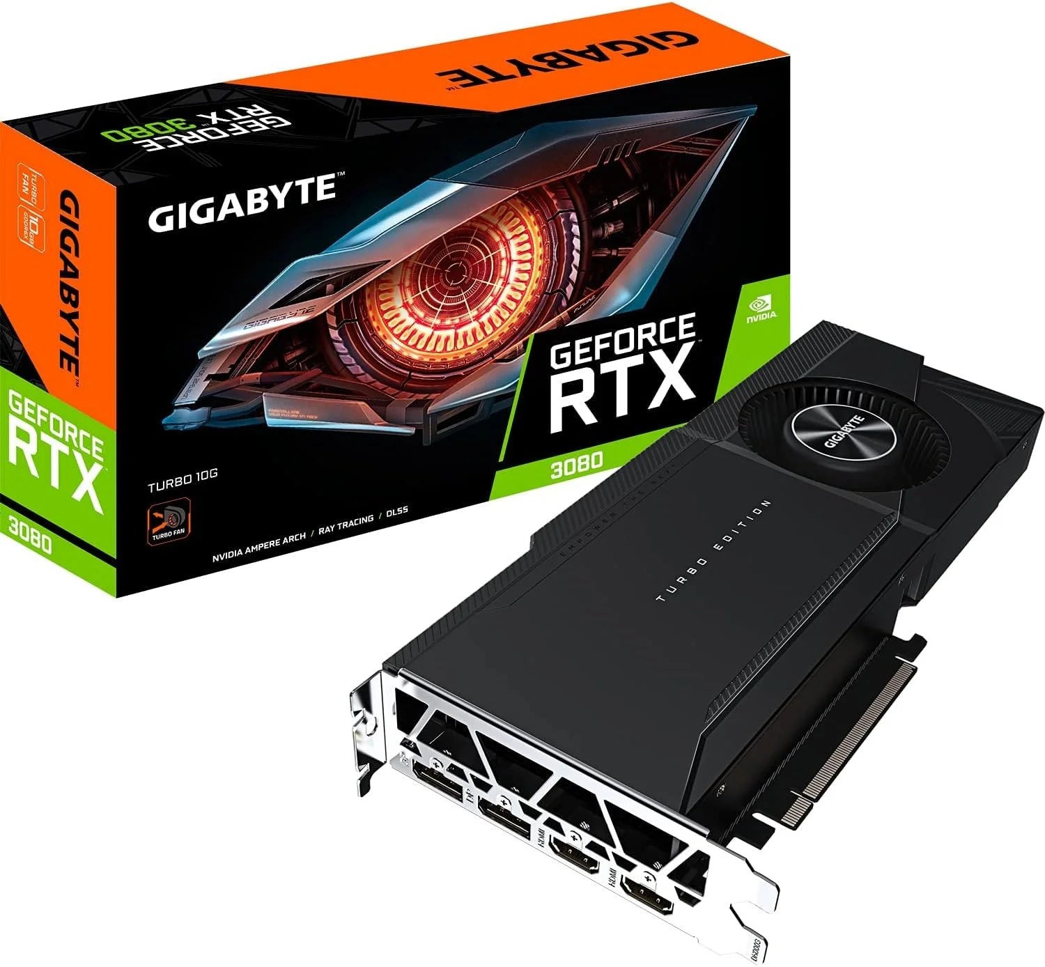 کارت گرافیک گیگابایت GeForce RTX 3080 TURBO 10GB V2 LHR، GV-N3080TURBO-10GD V2 (بازسازی شده)