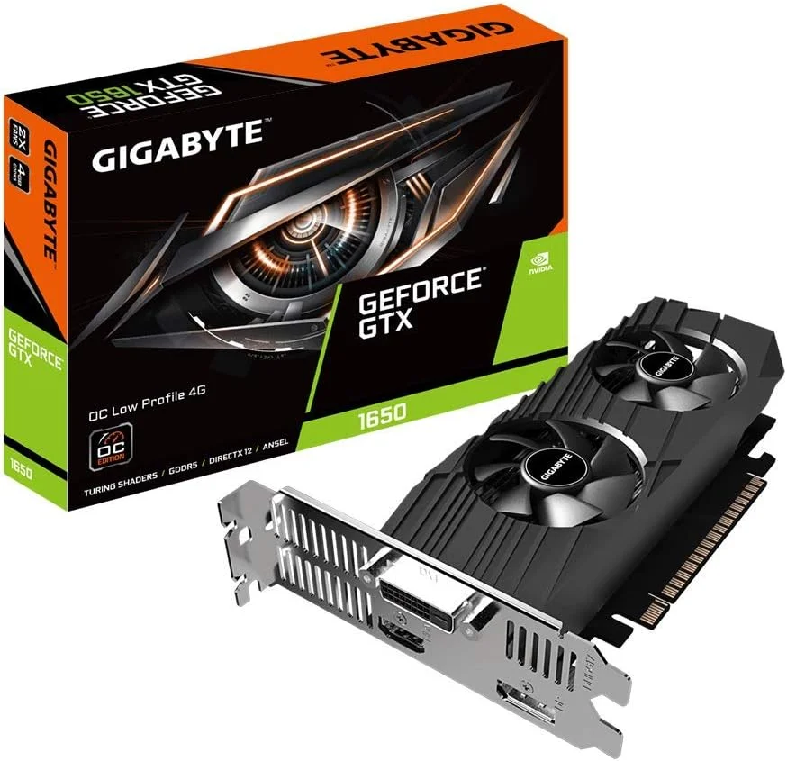 کارت گرافیک گیگابایت GeForce GTX 1650 OC Low Profile 4G، دو فن Windforce، حافظه 4 گیگابایت 128 بیتی GDDR5، کارت ویدیویی Gv-N1650OC-4GL