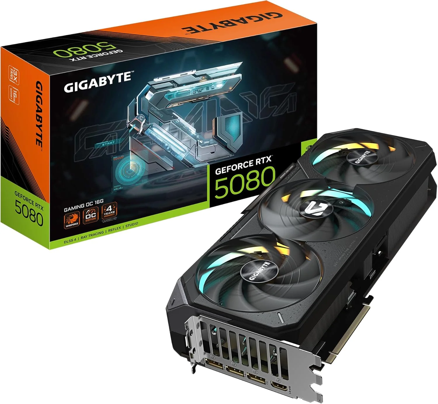 کارت گرافیک گیگابایت GeForce RTX 5080 GAMING OC 16G - حافظه 16 گیگابایت GDDR7، رابط 256 بیتی، PCI-E 5.0، فرکانس هسته 2730 مگاهرتز، 3 پورت DisplayPort، 1 پورت HDMI، GV-N5080GAMING OC-16GD