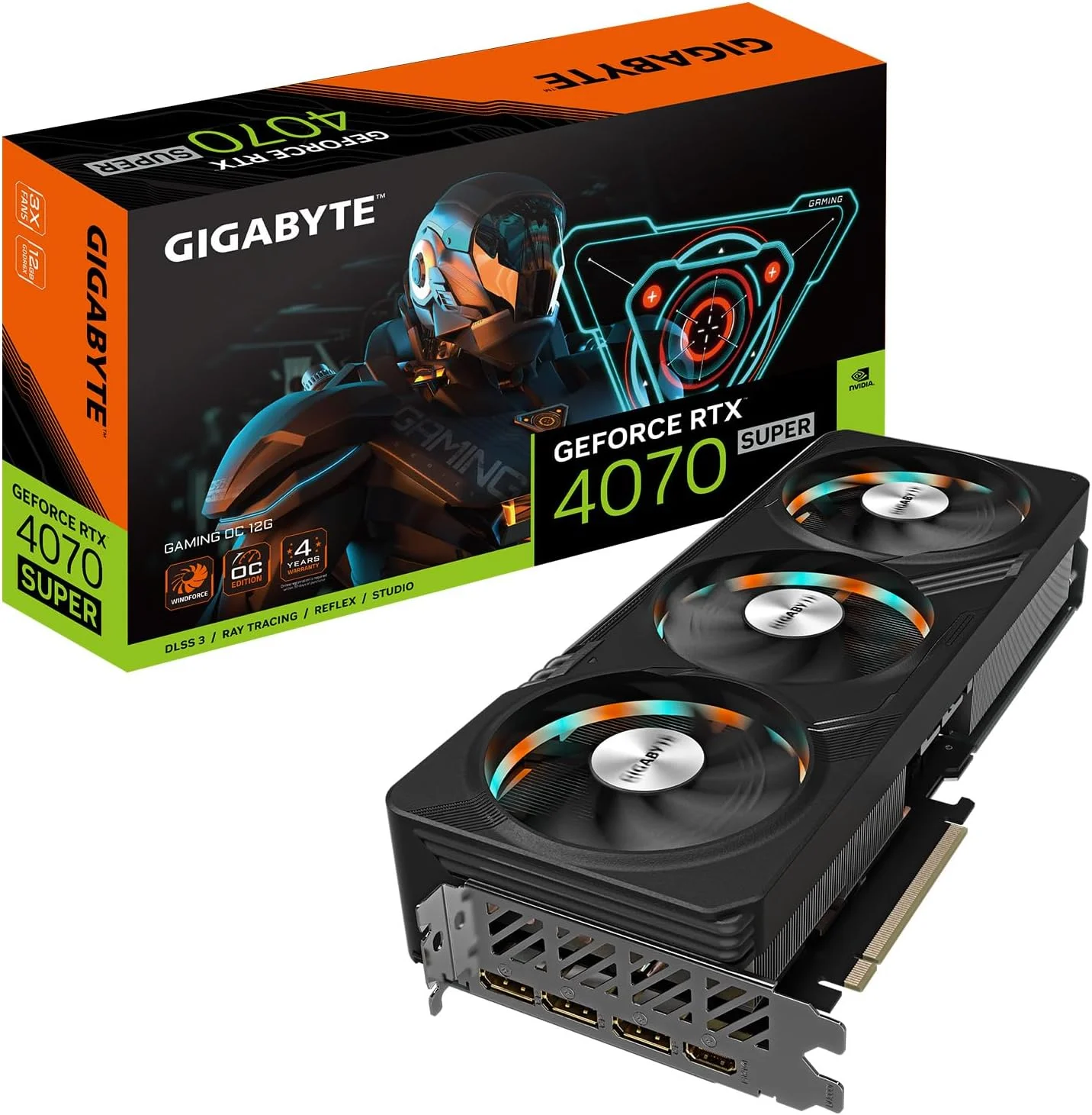 کارت گرافیک GIGABYTE GeForce RTX 4070 Super Gaming OC 12G، سه فن WINDFORCE، حافظه 12 گیگابایتی 192 بیتی GDDR6X، کارت ویدیویی GV-N407SGAMING OC-12GD