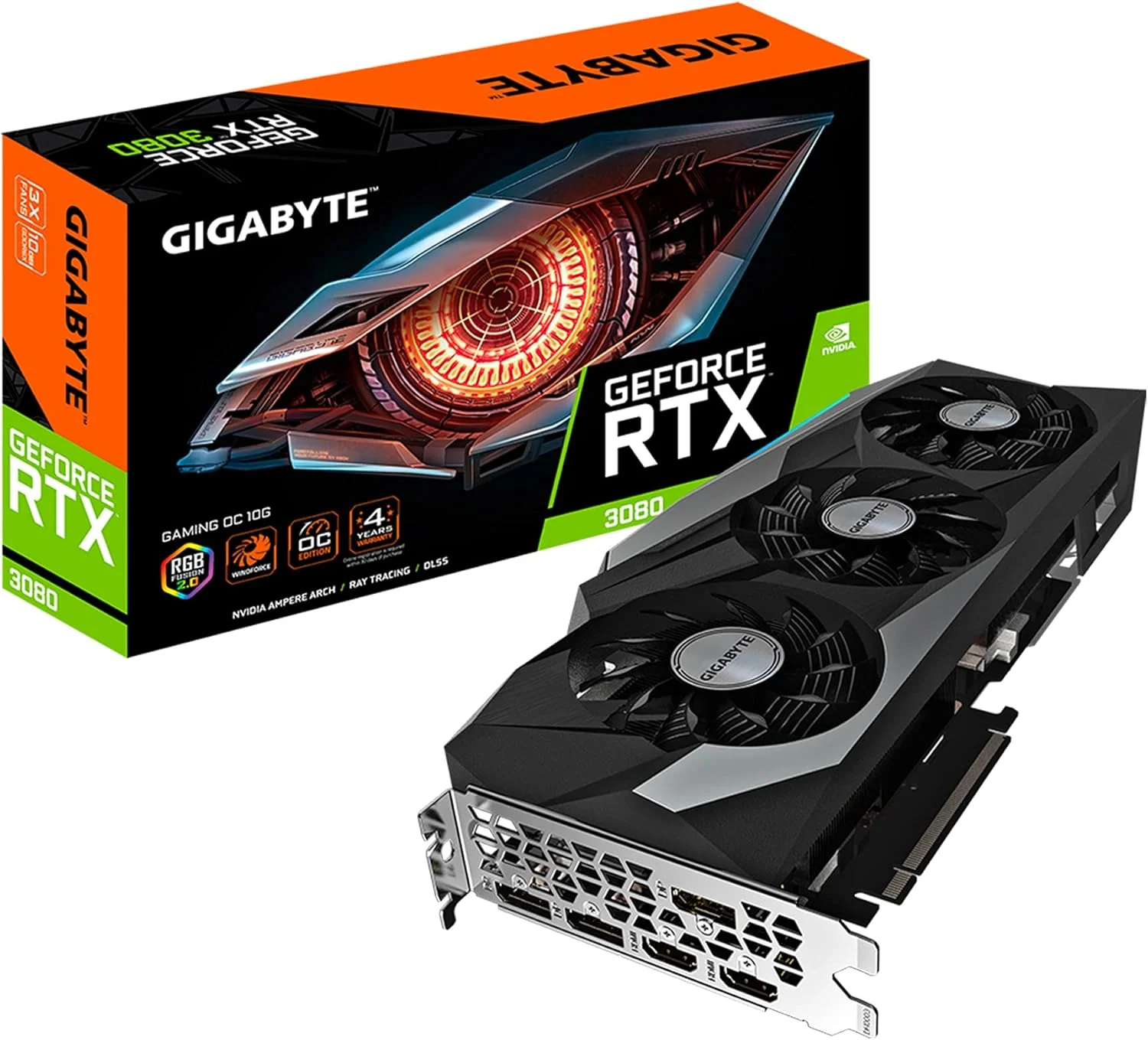 کارت گرافیک GIGABYTE GeForce RTX 3080 Gaming OC 10G (REV2.0)، سه فن WINDFORCE، LHR، حافظه 10 گیگابایت 320 بیتی GDDR6X، کارت ویدیو GV-N3080GAMING OC-10GD REV2.0 (بازسازی شده)