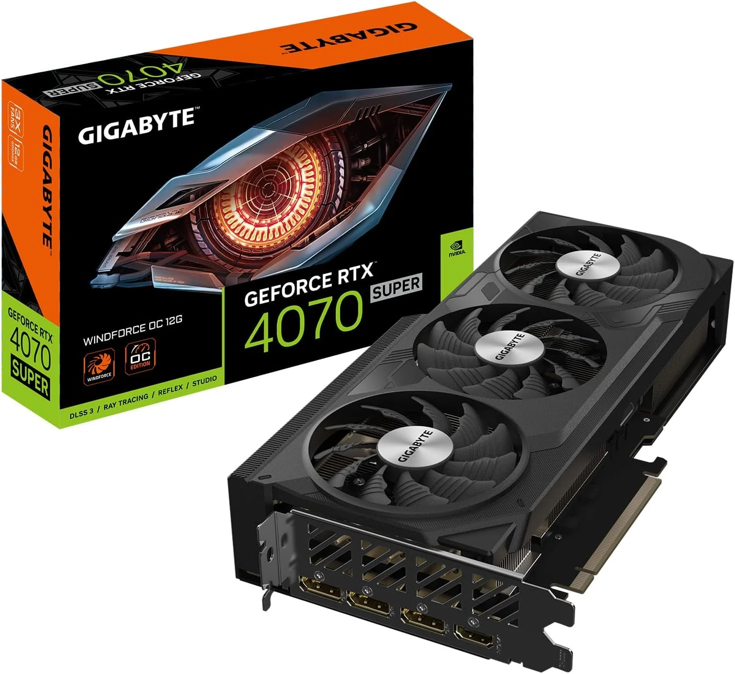 کارت گرافیک GIGABYTE GeForce RTX 4070 Super WINDFORCE OC 12G، سه فن WINDFORCE، حافظه 12GB 192-bit GDDR6X، کارت ویدیو GV-N407SWF3OC-12GD