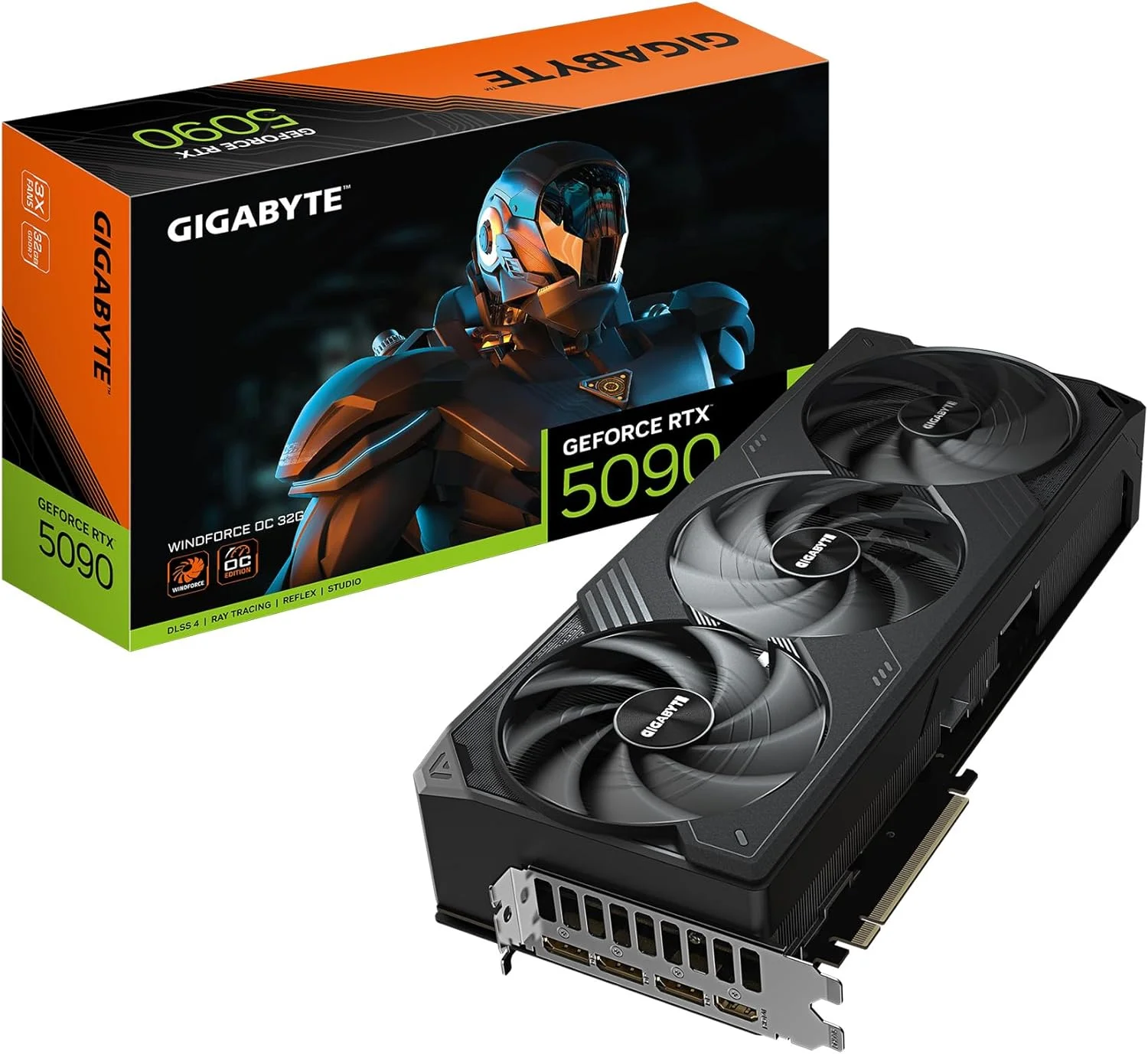 کارت گرافیک GIGABYTE GeForce RTX 5090 WINDFORCE OC 32G، سیستم خنک کننده WINDFORCE، حافظه 32 گیگابایتی 512 بیتی GDDR7، کارت ویدیویی GV-N5090WF3OC-32GD
