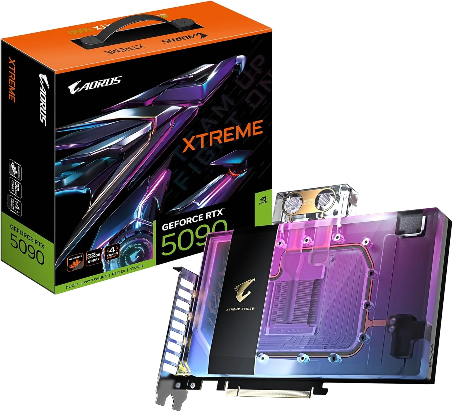کارت گرافیک گیگابایت AORUS GeForce RTX 5090 XTREME WATERFORCE WB 32G - حافظه 32 گیگابایت GDDR7، 512 بیت، PCI-E 5.0، فرکانس هسته 2655 مگاهرتز، 3 پورت DP 2.1a، 1 پورت HDMI 2.1b، NVIDIA DLSS 4، GV-N5090AORUSX WB-32GD