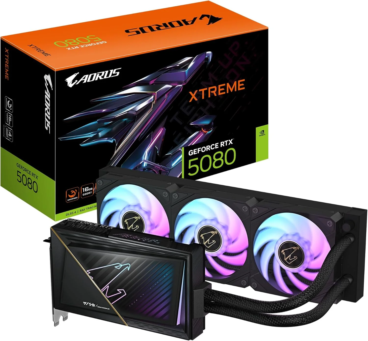 کارت گرافیک گیگابایت AORUS GeForce RTX 5080 XTREME WATERFORCE 16G - حافظه 16 گیگابایت GDDR7، 256 بیت، PCI-E 5.0، هسته 2805 مگاهرتز، 3 پورت DP 2.1a، 1 پورت HDMI 2.1b، NVIDIA DLSS 4، GV-N5080AORUSX W-16GD