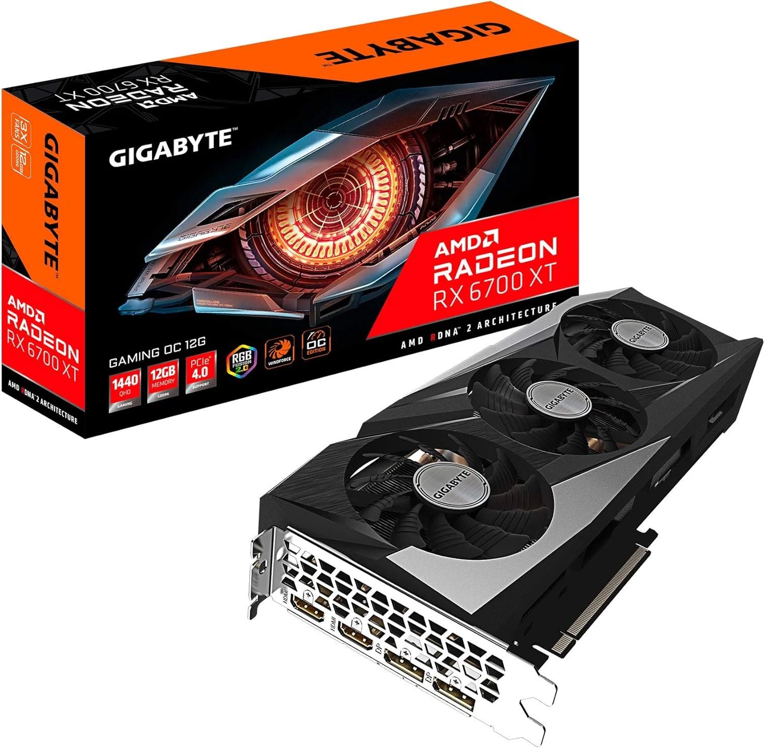 کارت گرافیک گیگابایت Radeon Rx 6700 Xt Gaming Oc 12G، سیستم خنک کننده Windforce 3X، حافظه 12 گیگابایتی 192 بیتی GDDR6، کارت گرافیک Gv-R67Xtgaming Oc-12Gd