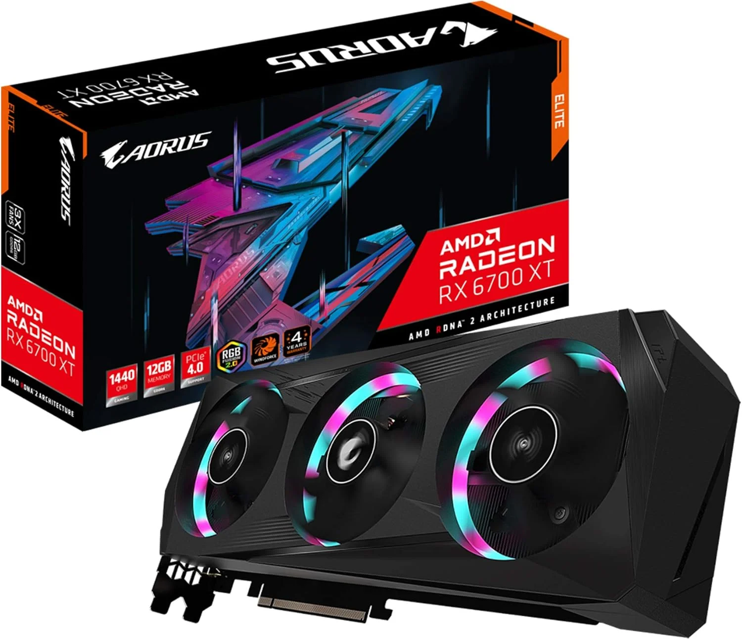 کارت گرافیک گیگابایت Aorus Radeon Rx 6700 Xt Elite 12G، سیستم خنک کننده Windforce 3X، حافظه 12 گیگابایتی 192 بیتی Gddr6، کارت ویدیو Gv R67XtaorUS E 12Gd