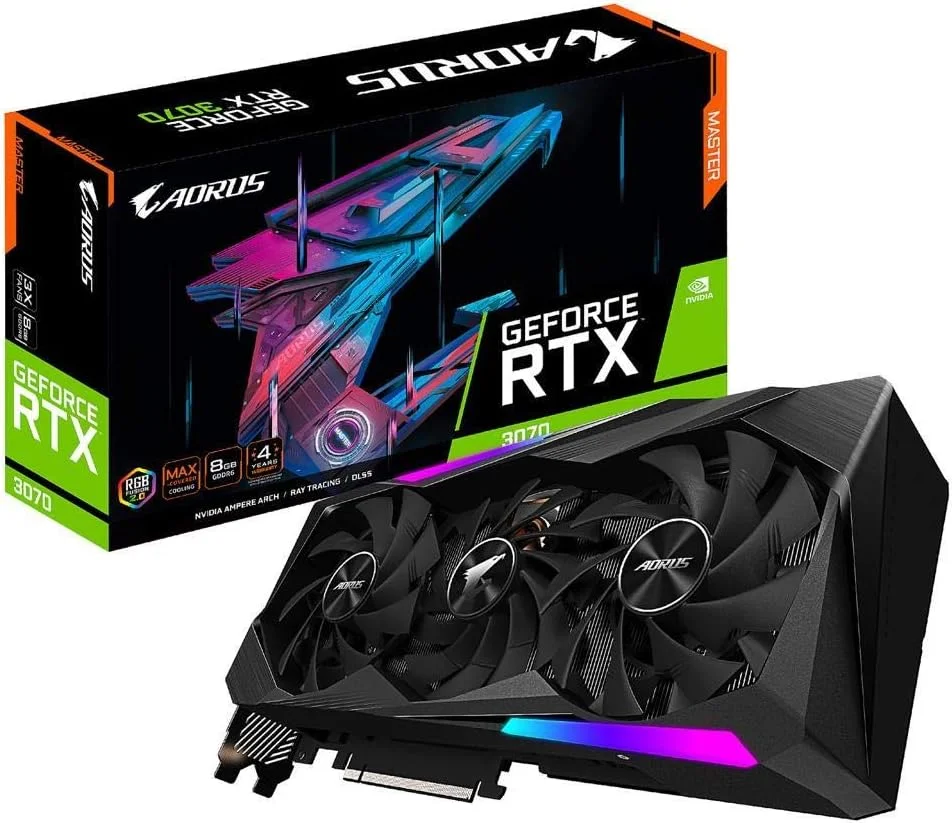 کارت گرافیک گیگابایت AORUS GeForce RTX 3070 MASTER 8G، سه فن WINDFORCE، حافظه 8 گیگابایت GDDR6 256 بیتی، کارت ویدیو GV-N3070AORUS M-8GD