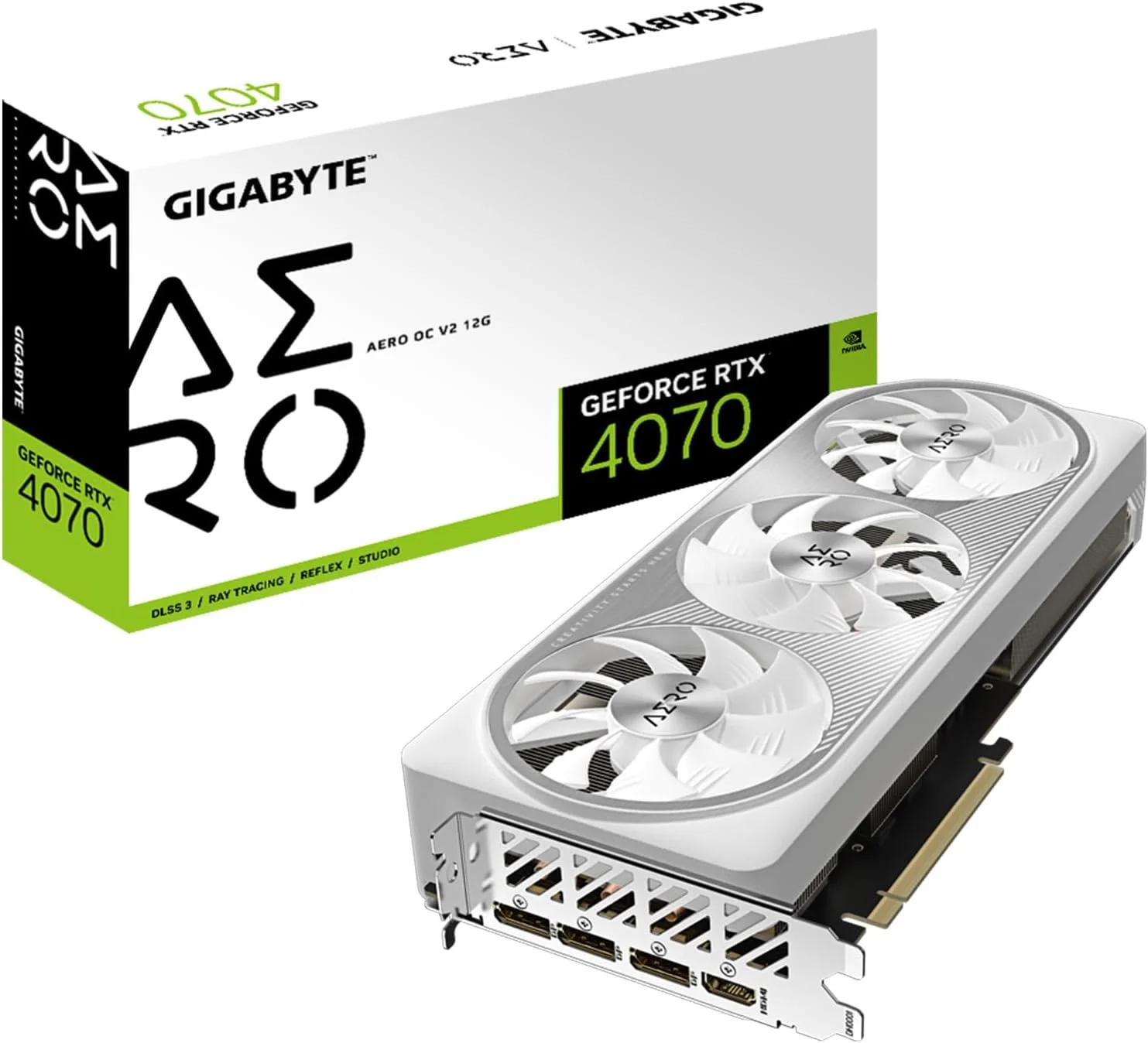 کارت گرافیک GIGABYTE GeForce RTX 4070 AERO OC V2 12G، سه فن WINDFORCE، حافظه 12 گیگابایت GDDR6X 192 بیتی، کارت ویدیو GV-N4070AERO OCV2-12GD