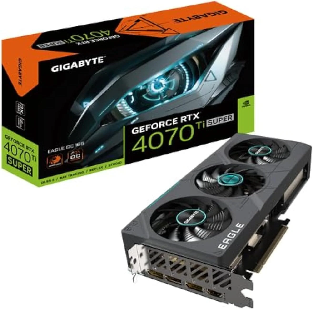کارت گرافیک GIGABYTE GeForce RTX 4070 Ti Super Eagle OC 16G، سه فن WINDFORCE، حافظه 16 گیگابایت GDDR6X 256 بیتی، کارت ویدیویی GV-N407TSEAGLE OC-16GD