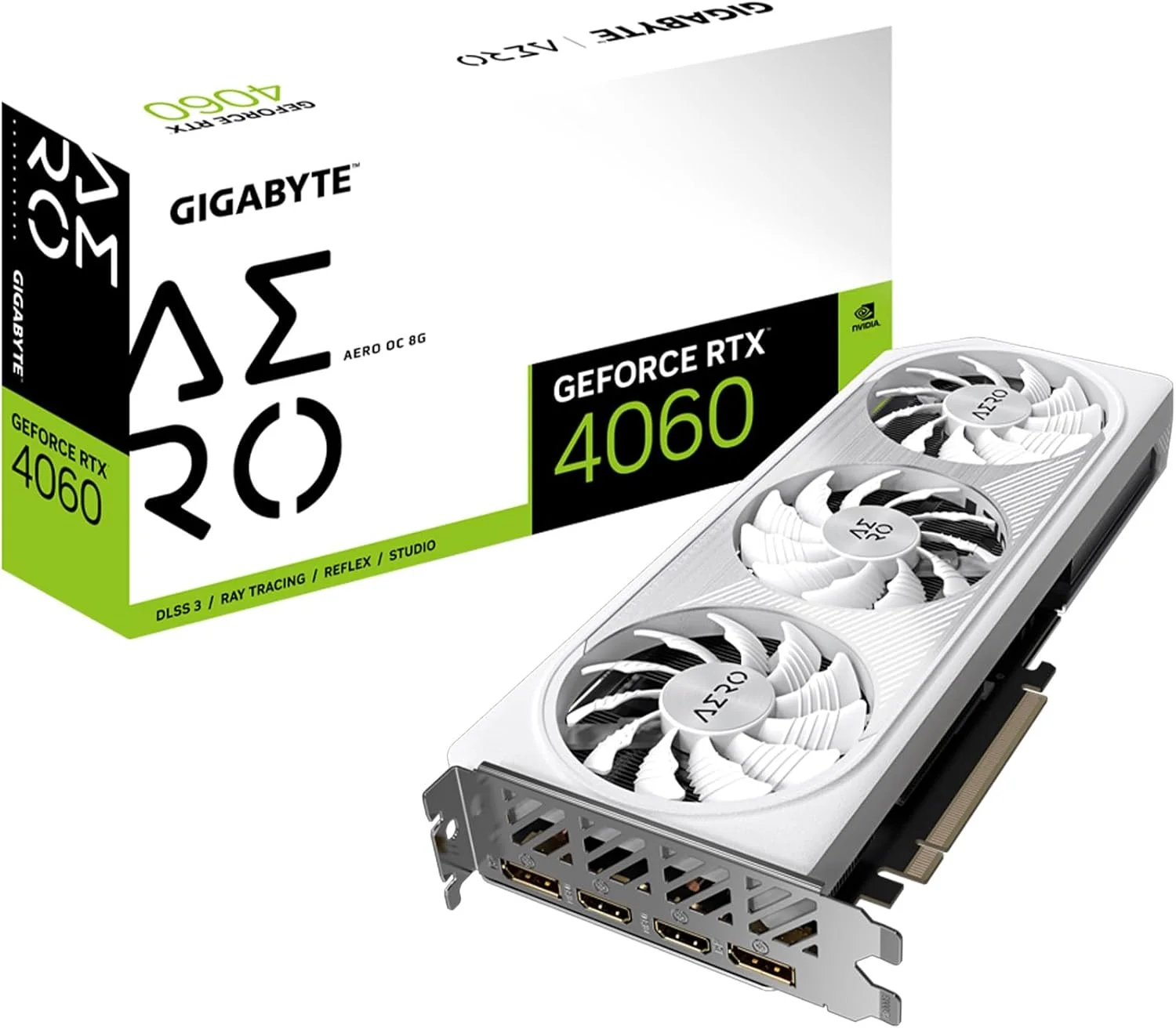 کارت گرافیک گیگابایت GeForce RTX 4060 AERO OC 8G، سه فن WINDFORCE، حافظه 8 گیگابایتی 128 بیتی GDDR6، کارت ویدیویی GV-N4060AERO OC-8GD