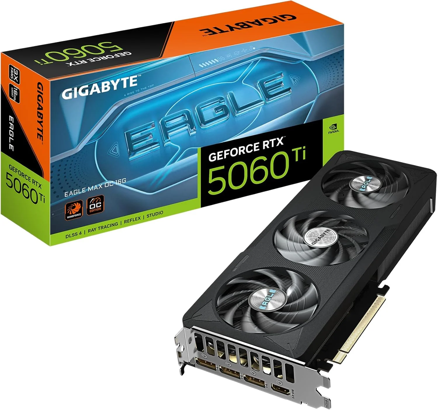 کارت گرافیک GIGABYTE GeForce RTX 5060 Ti Eagle MAX OC 16G، با 16 گیگابایت حافظه GDDR7 128 بیتی، PCIe 5.0، سیستم خنک کننده WINDFORCE، مدل GV-N506TEAGLEMAX OC-16GD