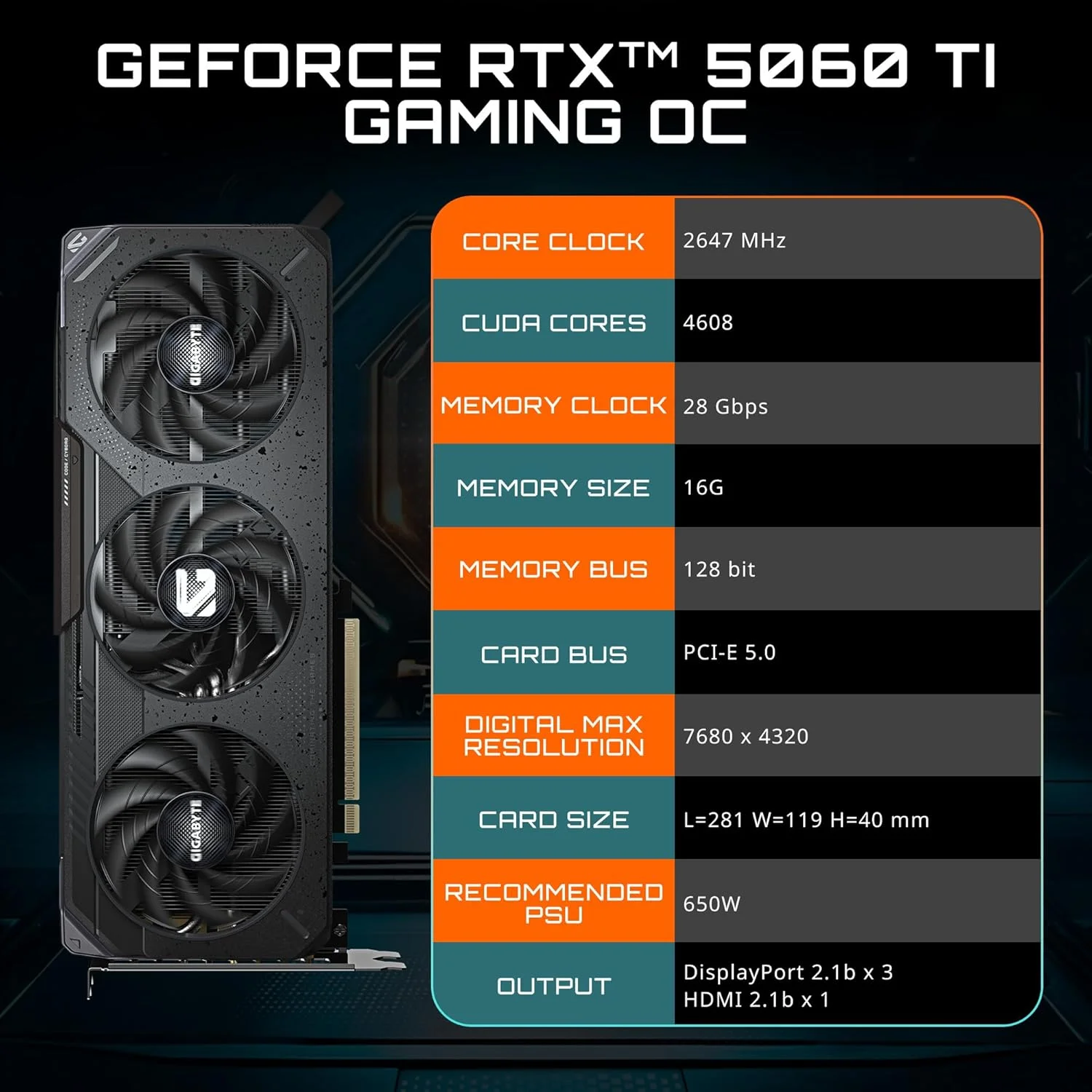 کارت گرافیک GIGABYTE GeForce RTX 5060 Ti Gaming OC 16G، با 16 گیگابایت حافظه GDDR7 128 بیتی، PCIe 5.0، سیستم خنک کننده WINDFORCE، مدل GV-N506TGAMING OC-16GD کارت گرافیک GIGABYTE GeForce RTX 5060 Ti Gaming OC 16G، با 16 گیگابایت حافظه GDDR7 128 بیتی، PCIe 5.0، سیستم خنک کننده WINDFORCE، مدل GV-N506TGAMING OC-16GD