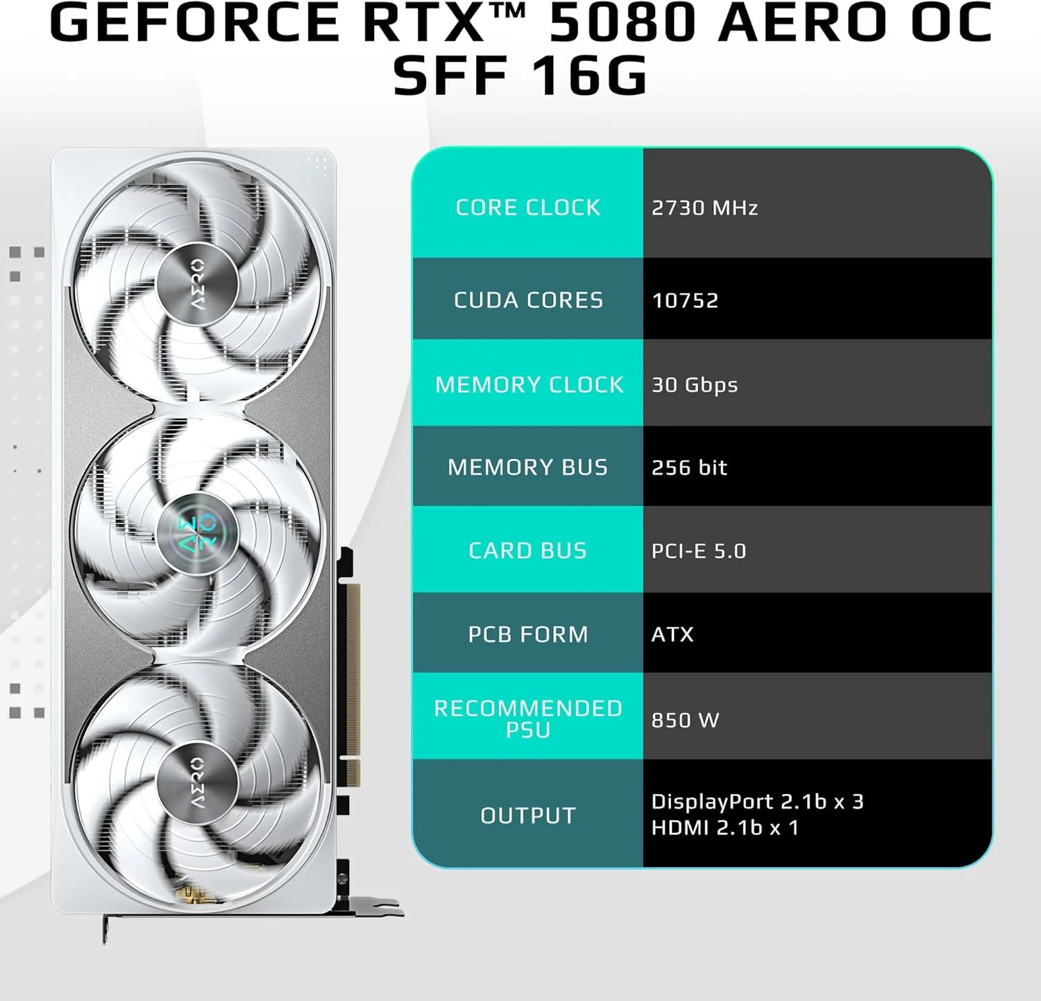 کارت گرافیک GIGABYTE GeForce RTX 5080 AERO OC SFF 16G، سیستم خنک کننده WINDFORCE، حافظه 16 گیگابایتی 256 بیتی GDDR7، کارت ویدیویی GV-N5080AERO OC-16GD کارت گرافیک GIGABYTE GeForce RTX 5080 AERO OC SFF 16G، سیستم خنک کننده WINDFORCE، حافظه 16 گیگابایتی 256 بیتی GDDR7، کارت ویدیویی GV-N5080AERO OC-16GD
