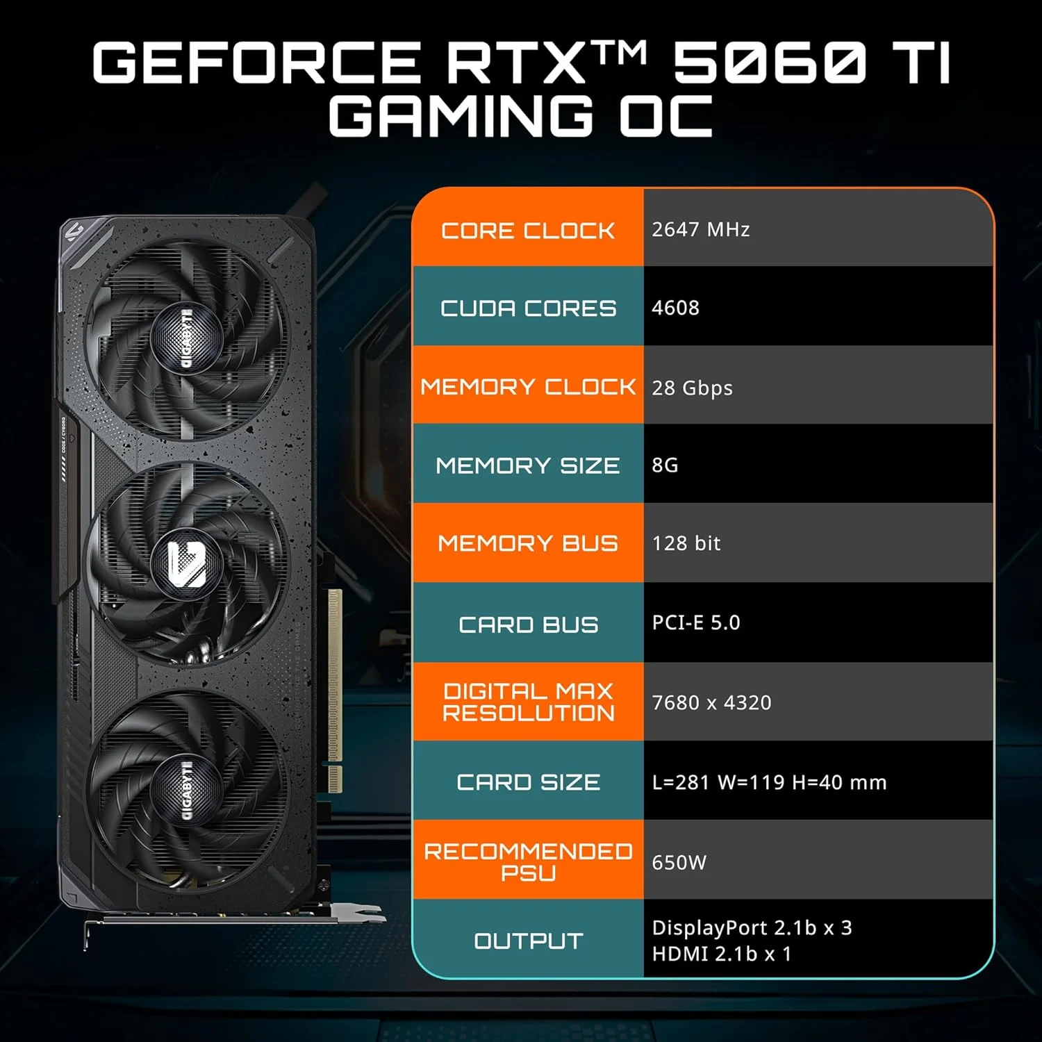 کارت گرافیک GIGABYTE GeForce RTX 5060 Ti Gaming OC 8G، حافظه 8 گیگابایت GDDR7، رابط PCIe 5.0، سیستم خنک کننده WINDFORCE، کارت ویدیو GV-N506TGAMING OC-8GD کارت گرافیک GIGABYTE GeForce RTX 5060 Ti Gaming OC 8G، حافظه 8 گیگابایت GDDR7، رابط PCIe 5.0، سیستم خنک کننده WINDFORCE، کارت ویدیو GV-N506TGAMING OC-8GD