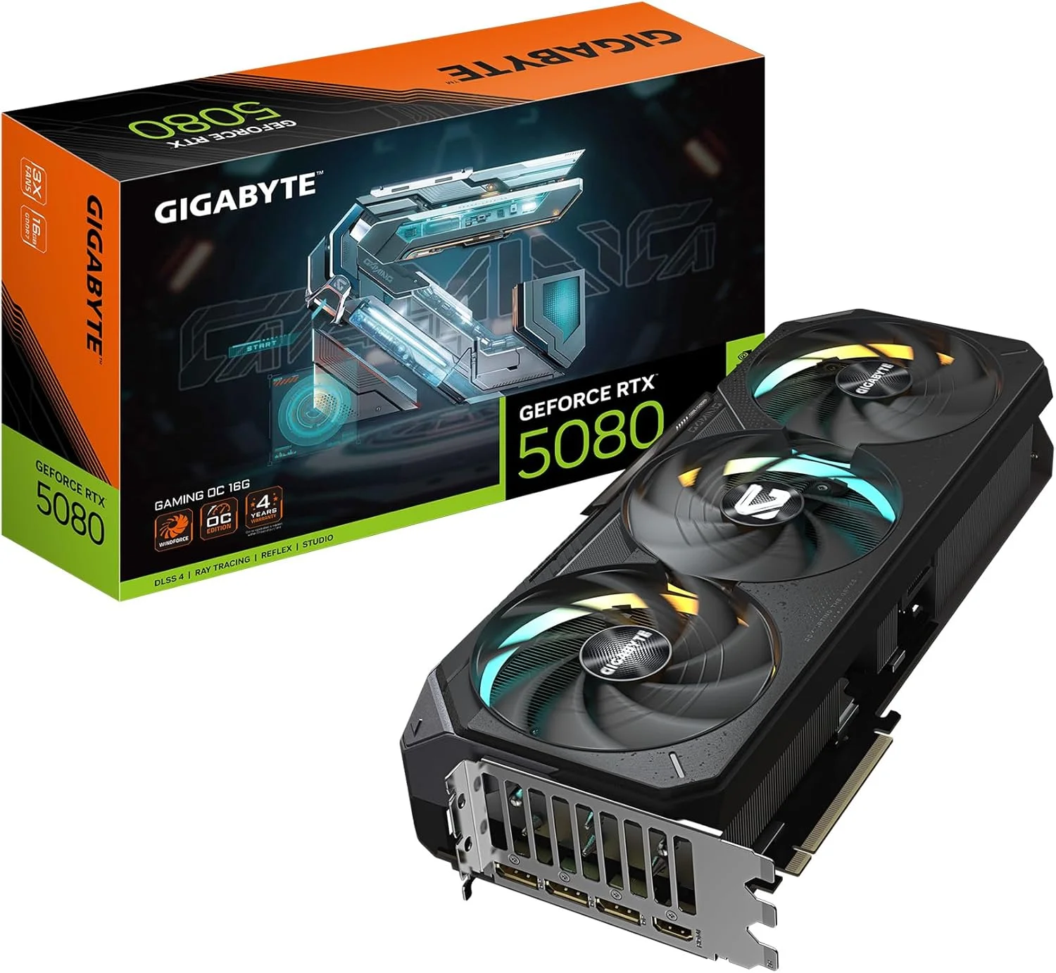 کارت گرافیک GIGABYTE GeForce RTX 5080 Gaming OC 16G، سیستم خنک کننده WINDFORCE، حافظه 16 گیگابایتی 256 بیتی GDDR7، کارت گرافیک GV-N5080GAMING OC-16GD