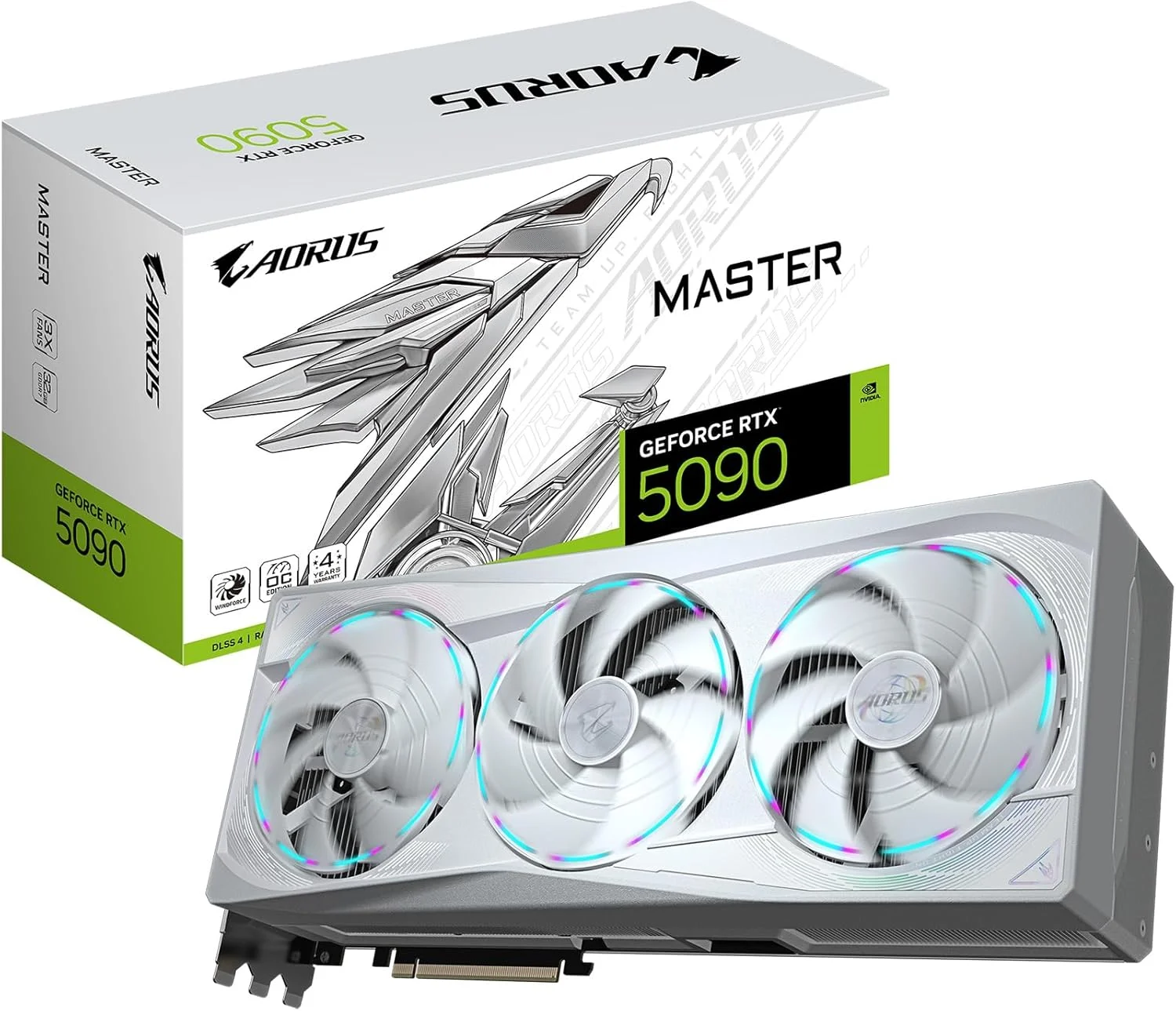 کارت گرافیک GIGABYTE AORUS GeForce RTX 5090 Master ICE 32G، سیستم خنک کننده WINDFORCE، حافظه 32 گیگابایت 512 بیتی GDDR7، کارت ویدیویی GV-N5090AORUSM ICE-32GD
