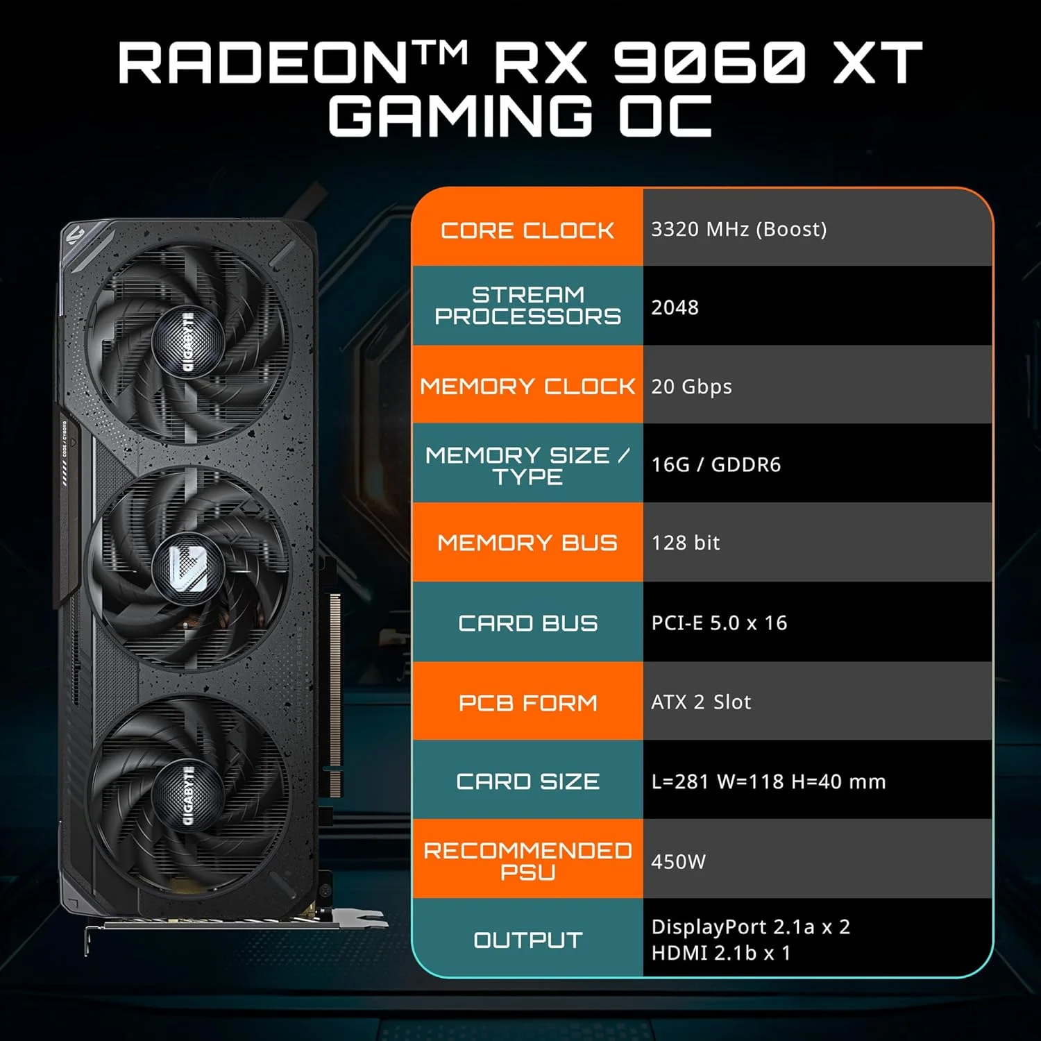 کارت گرافیک GIGABYTE Radeon RX 9060 XT Gaming OC 16G، PCIe 5.0، حافظه 16 گیگابایتی GDDR6، کارت ویدیویی GV-R9060XTGAMING OC-16GD