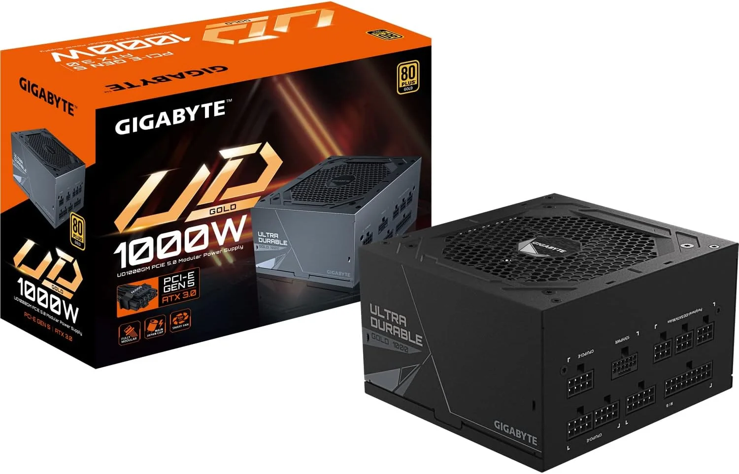 منبع تغذیه گیگابایت UD1000GM PG5 V2 - 1000 وات، 80 PLUS Gold، پشتیبانی از PCIe 5.0 GPU، خازن های ژاپنی، ATX 3.0 کاملاً ماژولار