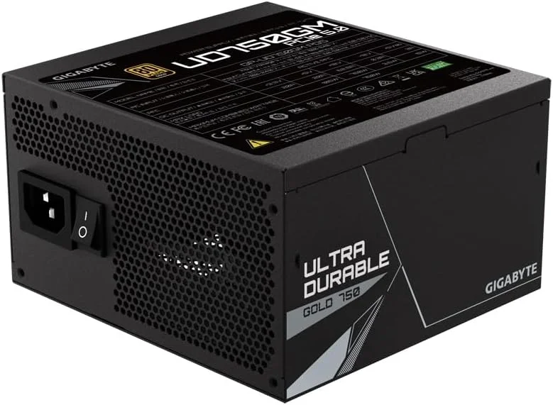 منبع تغذیه 750 وات گیگابایت UD750GM PG5 80 Plus Gold کاملاً ماژولار PCIe 5.0، ATX 3.0، کانکتور GPU 12VHPWR، کابل های تخت، 5 سال گارانتی