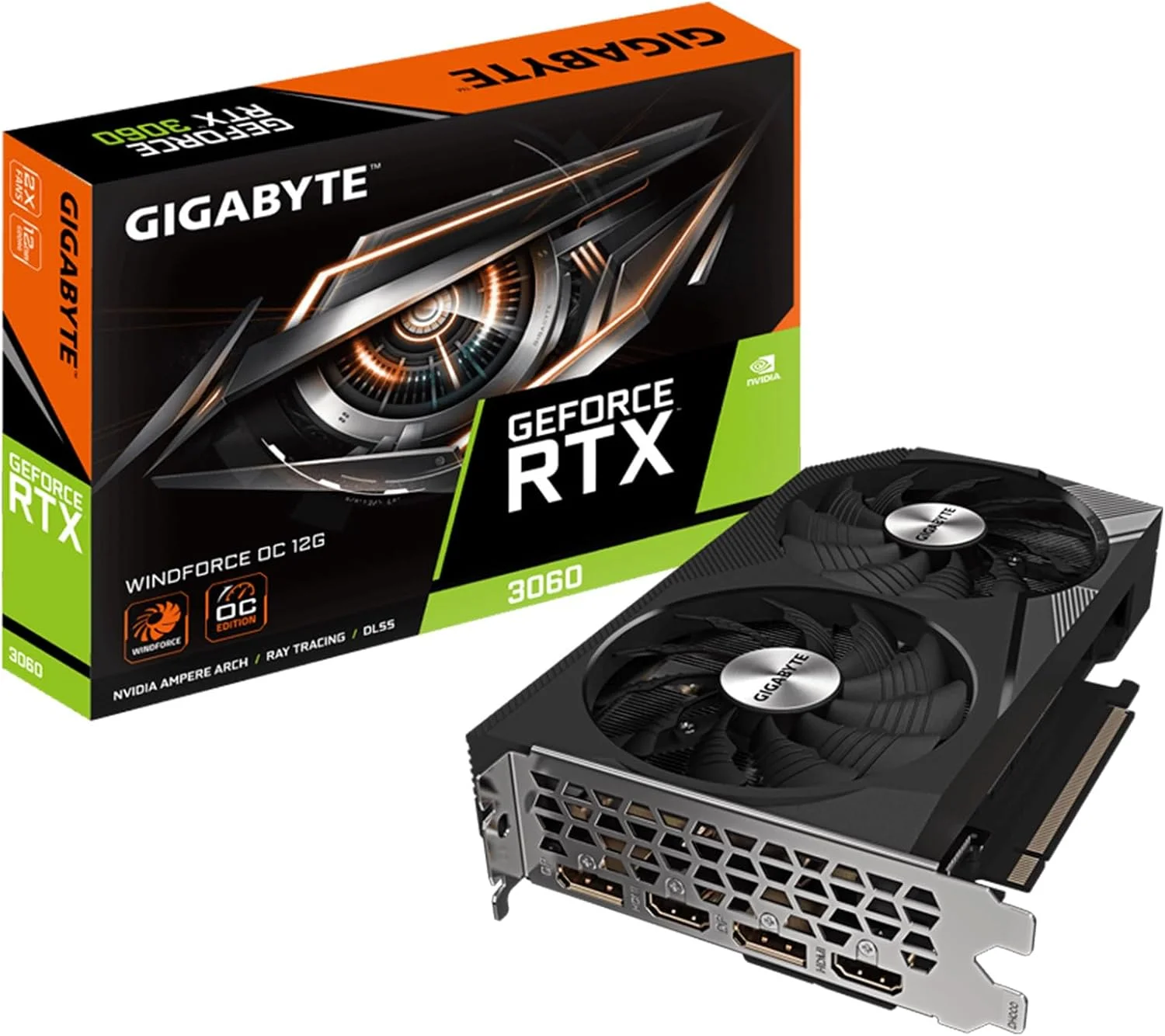 کارت گرافیک GIGABYTE GeForce RTX 3060 WINDFORCE OC 12G (REV2.0)، فن های 2X WINDFORCE، حافظه 12 گیگابایتی GDDR6 192 بیتی، کارت گرافیک GV-N3060WF2OC-12GD REV2.0