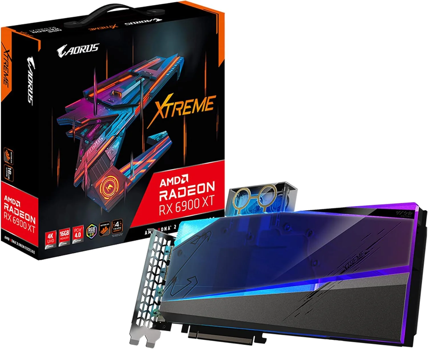 کارت گرافیک گیگابایت AORUS Radeon RX 6900 XT Xtreme WATERFORCE WB 16G، سیستم خنک کننده بلوک آبی WATERFORCE، حافظه 16 گیگابایتی 256 بیتی GDDR6، کارت ویدیویی GV R69XTAORUSX WB 16GD