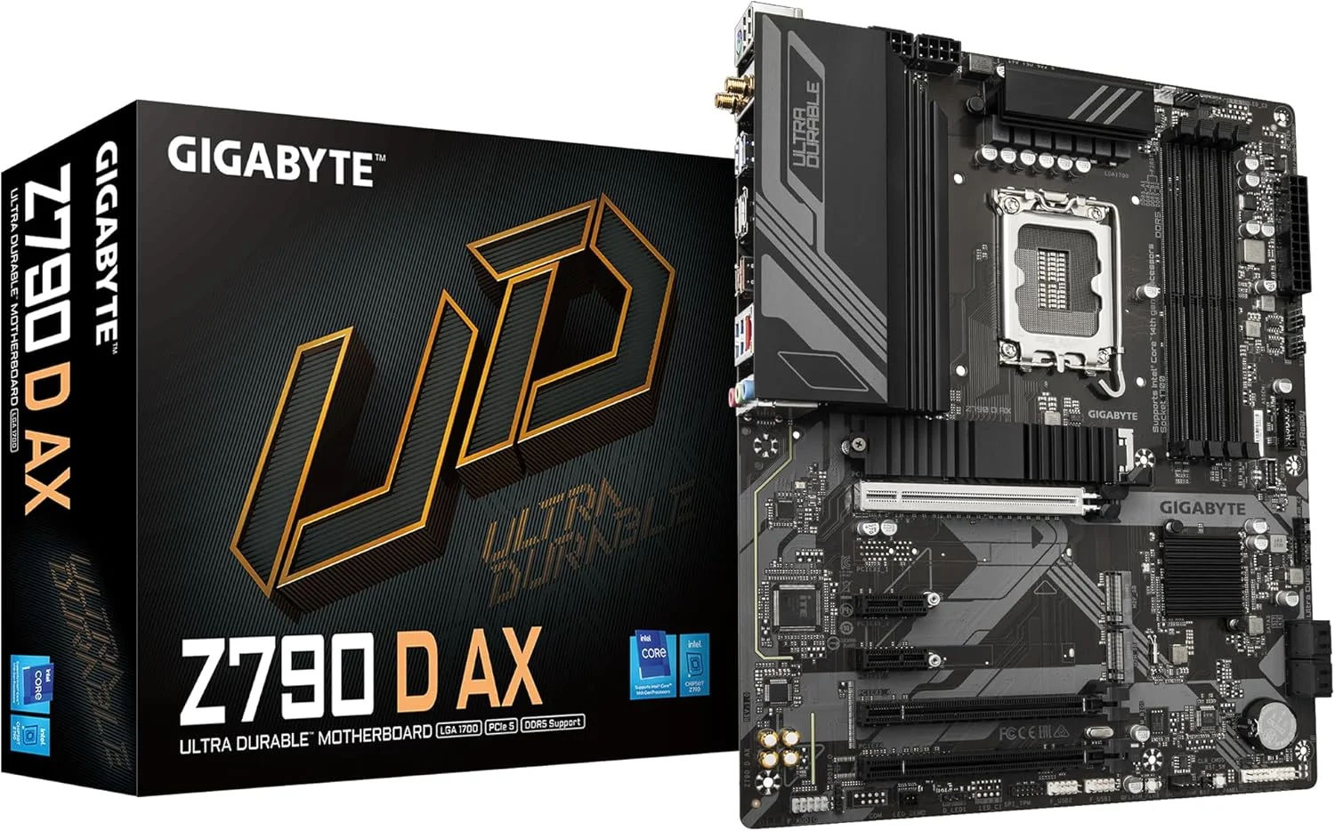 مادربرد گیگابایت Z790 D AX - پشتیبانی از پردازنده‌های نسل 14 اینتل، VRM دیجیتال 12+1+1 فاز، پشتیبانی از DDR5 تا 7600 مگاهرتز (OC)، 3xPCIe 4.0 M.2، Wi-Fi 6E، LAN 2.5GbE، USB 3.2 Gen 2