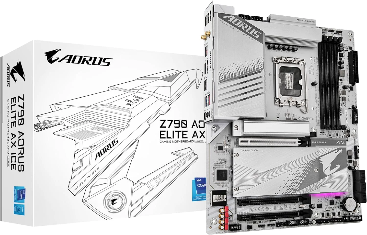 مادربرد گیگابایت Z790 AORUS ELITE AX ICE - پشتیبانی از پردازنده های نسل سیزدهم اینتل Core، VRM دیجیتال 16+1+2 فاز، DDR5 تا 7600 مگاهرتز، 4xPCIe 4.0 M.2، Wi-Fi 6E، LAN 2.5GbE، USB 3.2 Gen 2