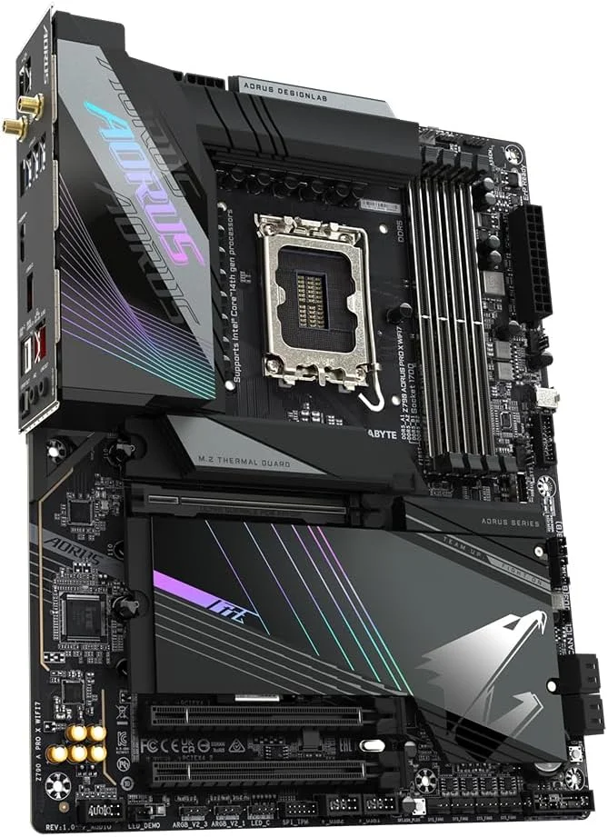 مادربرد گیگابایت Z790 AORUS PRO X WIFI7 - پشتیبانی از پردازنده های نسل 14 اینتل، VRM با فازهای 18+1+2، پشتیبانی از DDR5 تا 8266 مگاهرتز (OC)، 1xPCIe 5.0 + 4xPCIe 4.0 M.2، Wi-Fi 7، LAN 5GbE، USB 3.2 Gen 2
