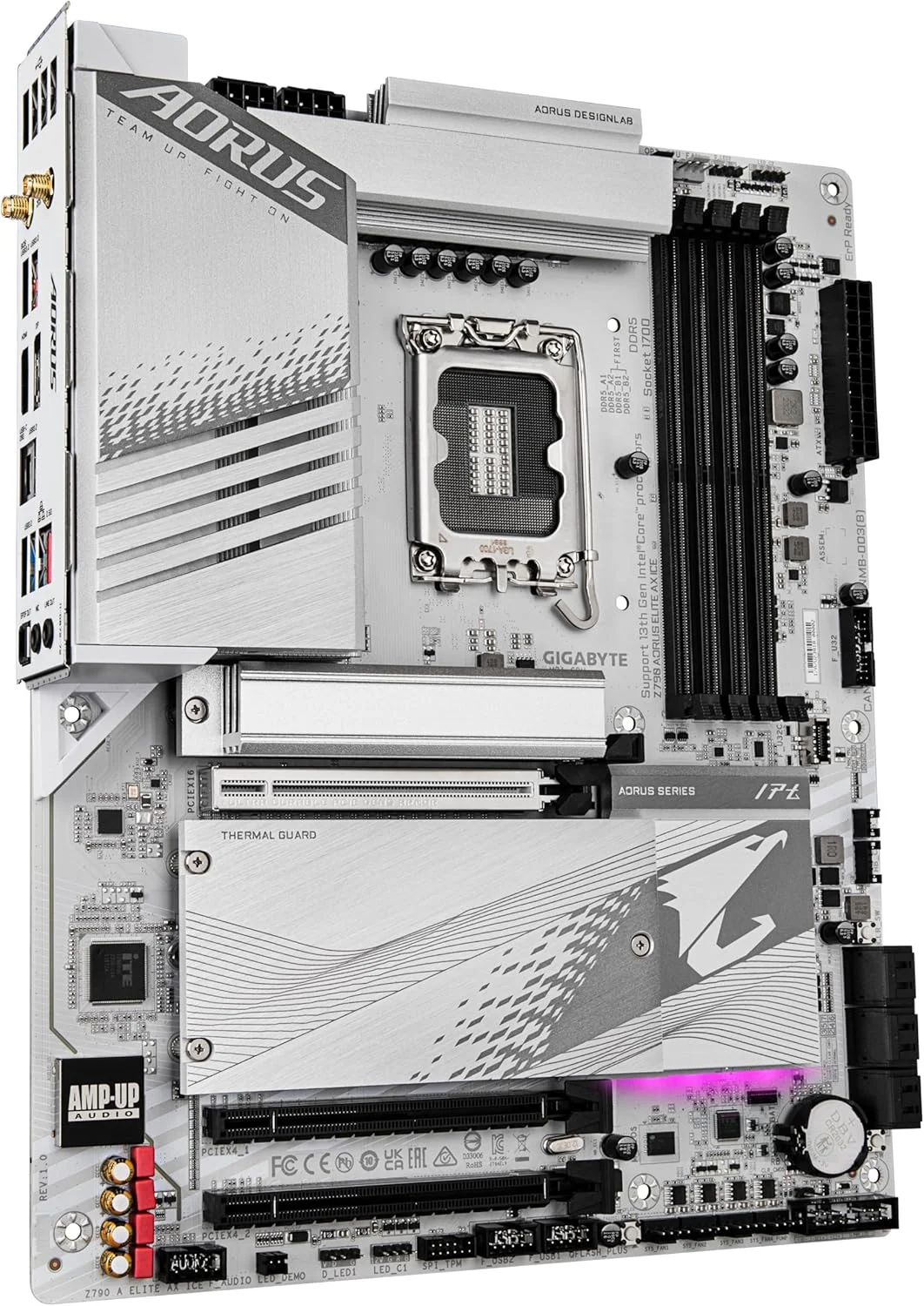 مادربرد گیگابایت Z790 AORUS ELITE AX ICE - پشتیبانی از پردازنده های نسل سیزدهم اینتل Core، VRM دیجیتال 16+1+2 فاز، DDR5 تا 7600 مگاهرتز، 4xPCIe 4.0 M.2، Wi-Fi 6E، LAN 2.5GbE، USB 3.2 Gen 2