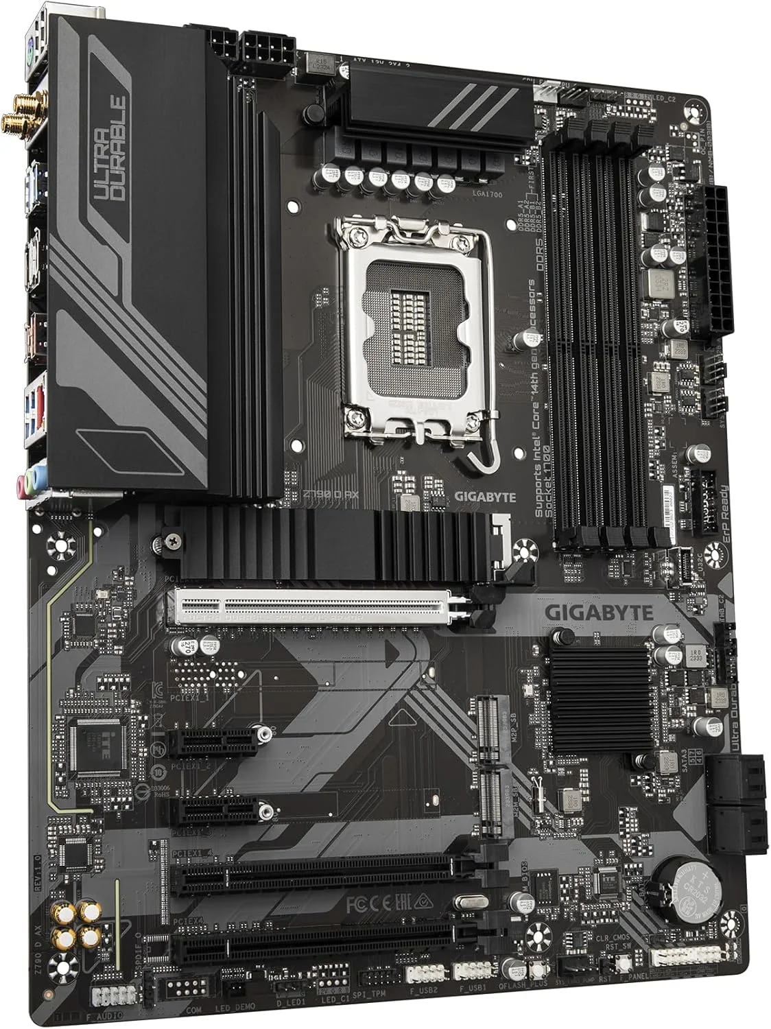 مادربرد گیگابایت Z790 D AX - پشتیبانی از پردازنده‌های نسل 14 اینتل، VRM دیجیتال 12+1+1 فاز، پشتیبانی از DDR5 تا 7600 مگاهرتز (OC)، 3xPCIe 4.0 M.2، Wi-Fi 6E، LAN 2.5GbE، USB 3.2 Gen 2