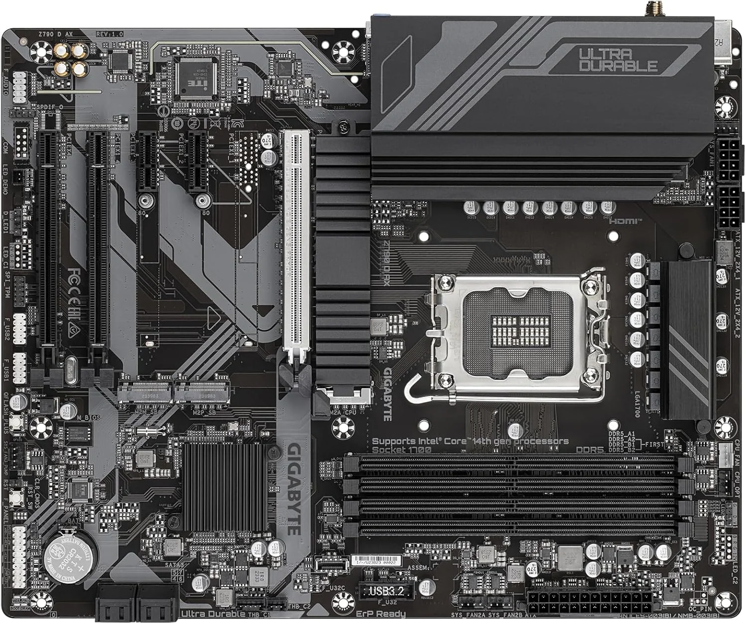 مادربرد گیگابایت Z790 D AX - پشتیبانی از پردازنده‌های نسل 14 اینتل، VRM دیجیتال 12+1+1 فاز، پشتیبانی از DDR5 تا 7600 مگاهرتز (OC)، 3xPCIe 4.0 M.2، Wi-Fi 6E، LAN 2.5GbE، USB 3.2 Gen 2