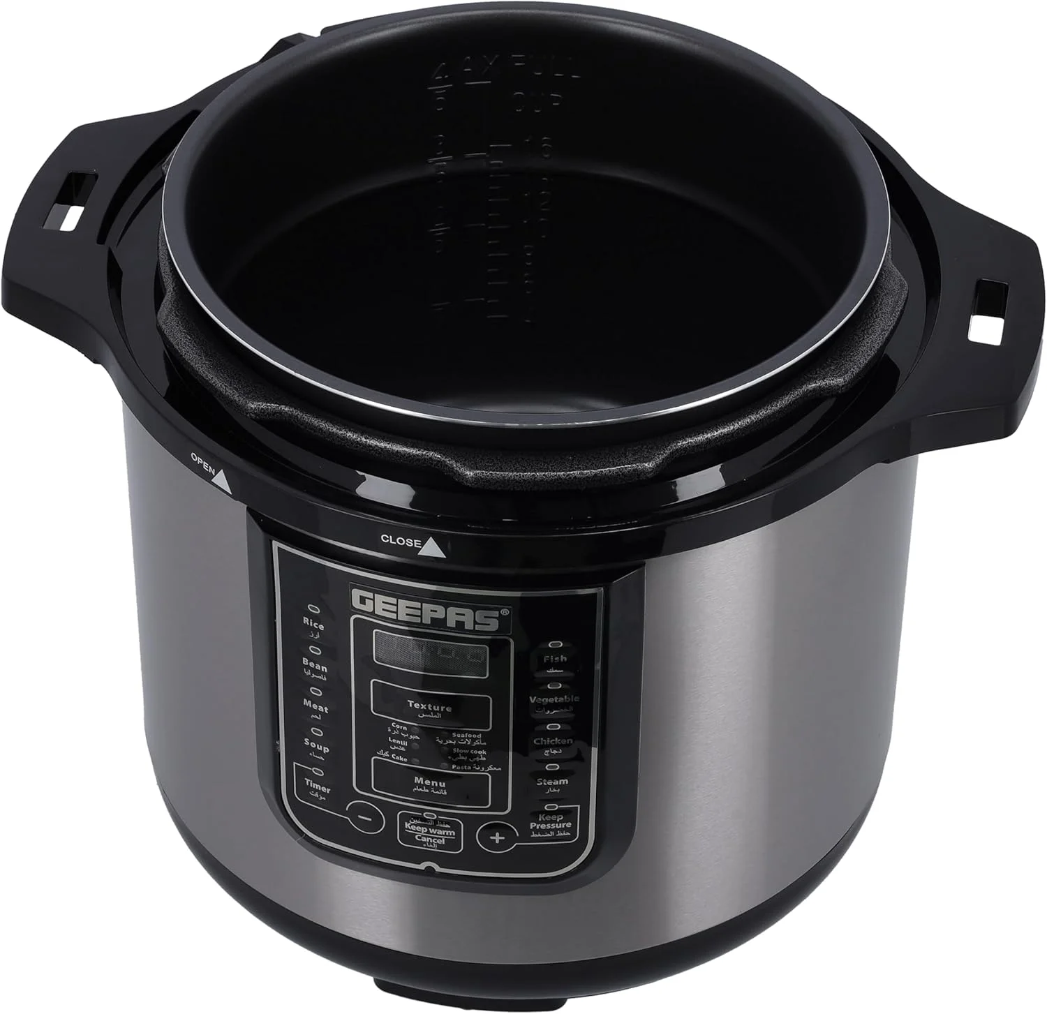 مولتی کوکر دیجیتال Geepas GMC35030 با توان 1600 وات، دارای صفحه نمایش LED، ظرفیت 12 لیتر، مشکی/نقره ای "حداقل 1 سال گارانتی تولید کننده"