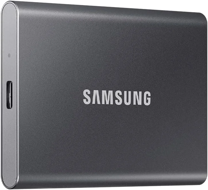 حافظه اس اس دی اکسترنال سامسونگ مدل MU-PC4T0T/WW Portable SSD T7 با ظرفیت 4 ترابایت، USB 3.2 Gen.2 با سرعت خواندن 1050 مگابایت بر ثانیه و سرعت نوشتن 1000 مگابایت بر ثانیه، مناسب برای مک، کامپیوتر، گوشی هوشمند و کنسول بازی، رنگ خاکستری