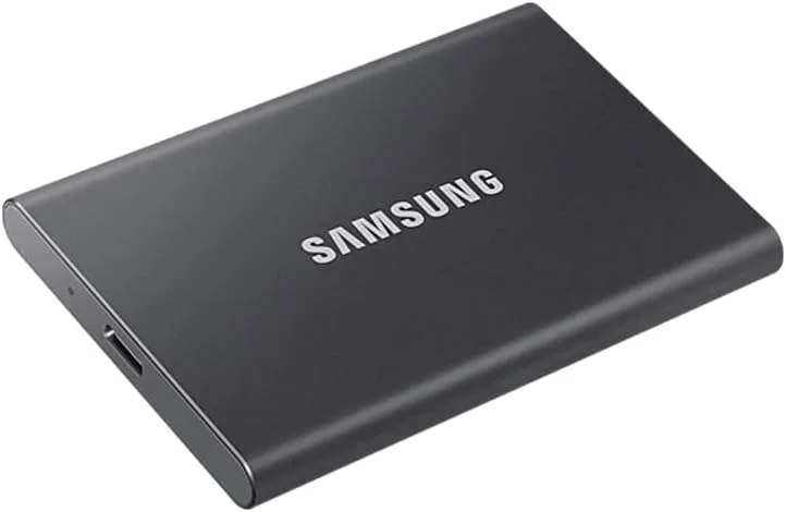 حافظه اس اس دی اکسترنال سامسونگ مدل MU-PC4T0T/WW Portable SSD T7 با ظرفیت 4 ترابایت، USB 3.2 Gen.2 با سرعت خواندن 1050 مگابایت بر ثانیه و سرعت نوشتن 1000 مگابایت بر ثانیه، مناسب برای مک، کامپیوتر، گوشی هوشمند و کنسول بازی، رنگ خاکستری
