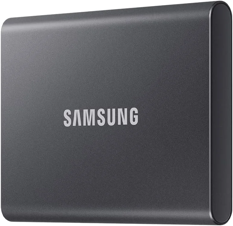 حافظه اس اس دی اکسترنال سامسونگ مدل MU-PC4T0T/WW Portable SSD T7 با ظرفیت 4 ترابایت، USB 3.2 Gen.2 با سرعت خواندن 1050 مگابایت بر ثانیه و سرعت نوشتن 1000 مگابایت بر ثانیه، مناسب برای مک، کامپیوتر، گوشی هوشمند و کنسول بازی، رنگ خاکستری