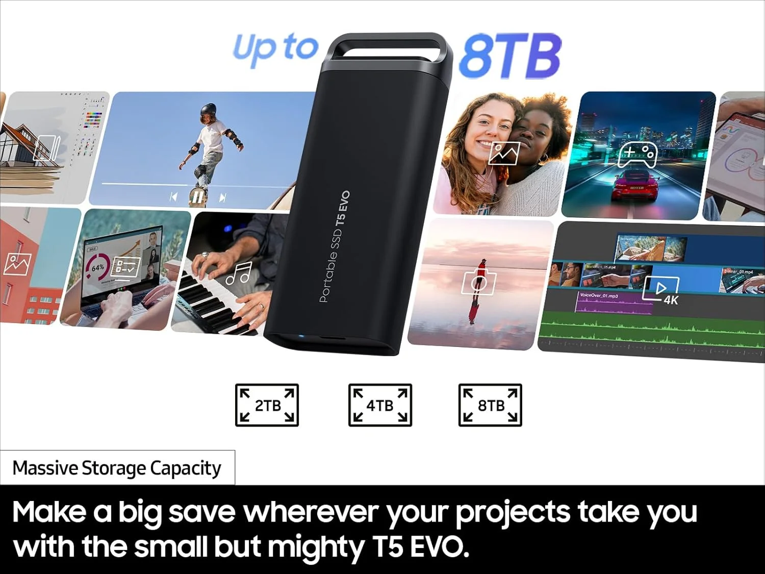 حافظه اس اس دی اکسترنال قابل حمل سامسونگ T5 EVO با ظرفیت 8 ترابایت، USB 3.2 Gen 1، سرعت خواندن ترتیبی تا 460 مگابایت بر ثانیه، مناسب برای بازی و تولید محتوا، مدل MU-PH8T0S/AM، رنگ مشکی حافظه اس اس دی اکسترنال قابل حمل سامسونگ T5 EVO با ظرفیت 8 ترابایت، USB 3.2 Gen 1، سرعت خواندن ترتیبی تا 460 مگابایت بر ثانیه، مناسب برای بازی و تولید محتوا، مدل MU-PH8T0S/AM، رنگ مشکی