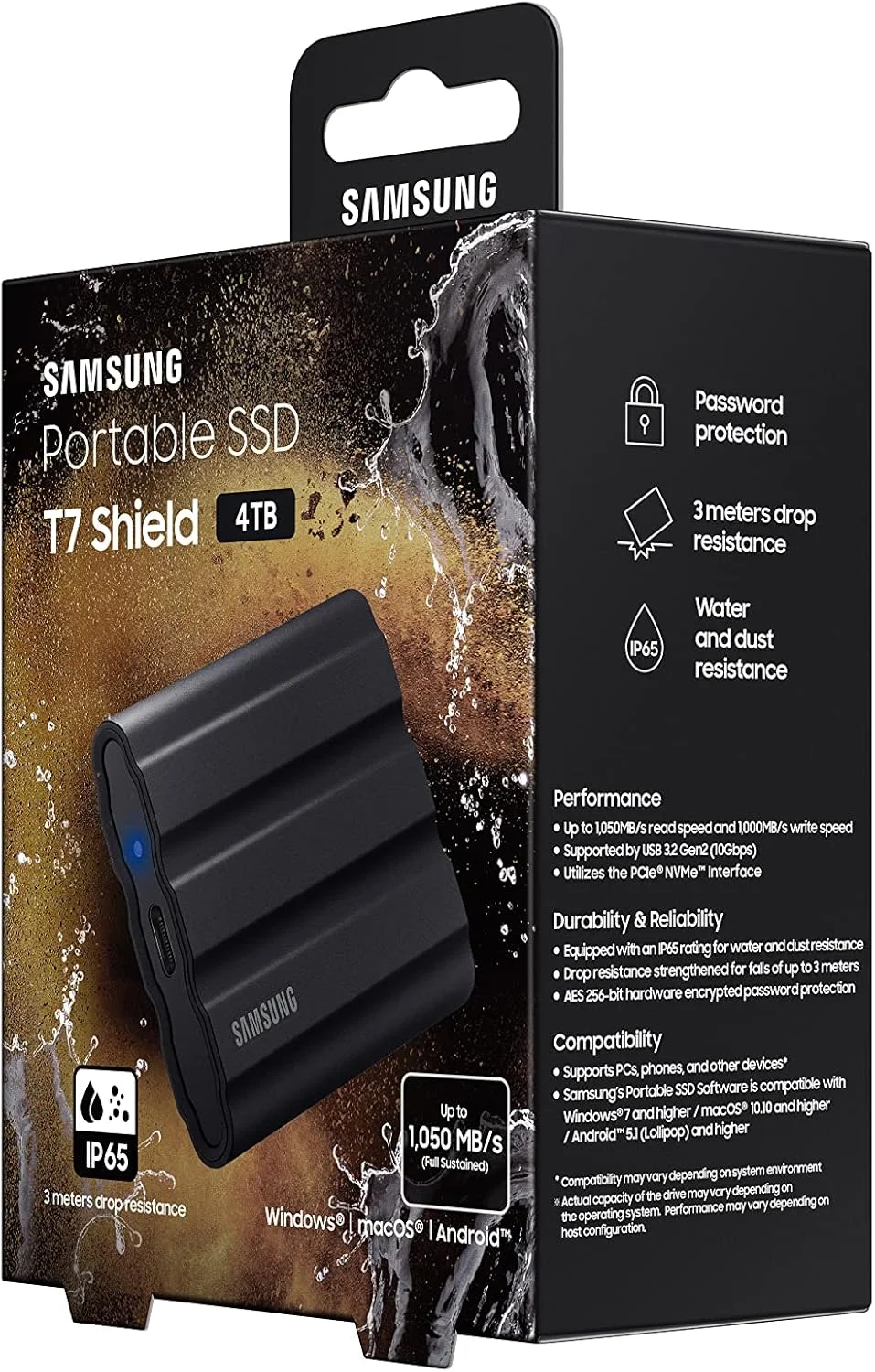 حافظه اس اس دی اکسترنال سامسونگ مدل T7 Shield با ظرفیت 4 ترابایت - USB 3.2 Gen.2 رنگ مشکی (MU-PE4T0S/EU) حافظه اس اس دی اکسترنال سامسونگ مدل T7 Shield با ظرفیت 4 ترابایت - USB 3.2 Gen.2 رنگ مشکی (MU-PE4T0S/EU)