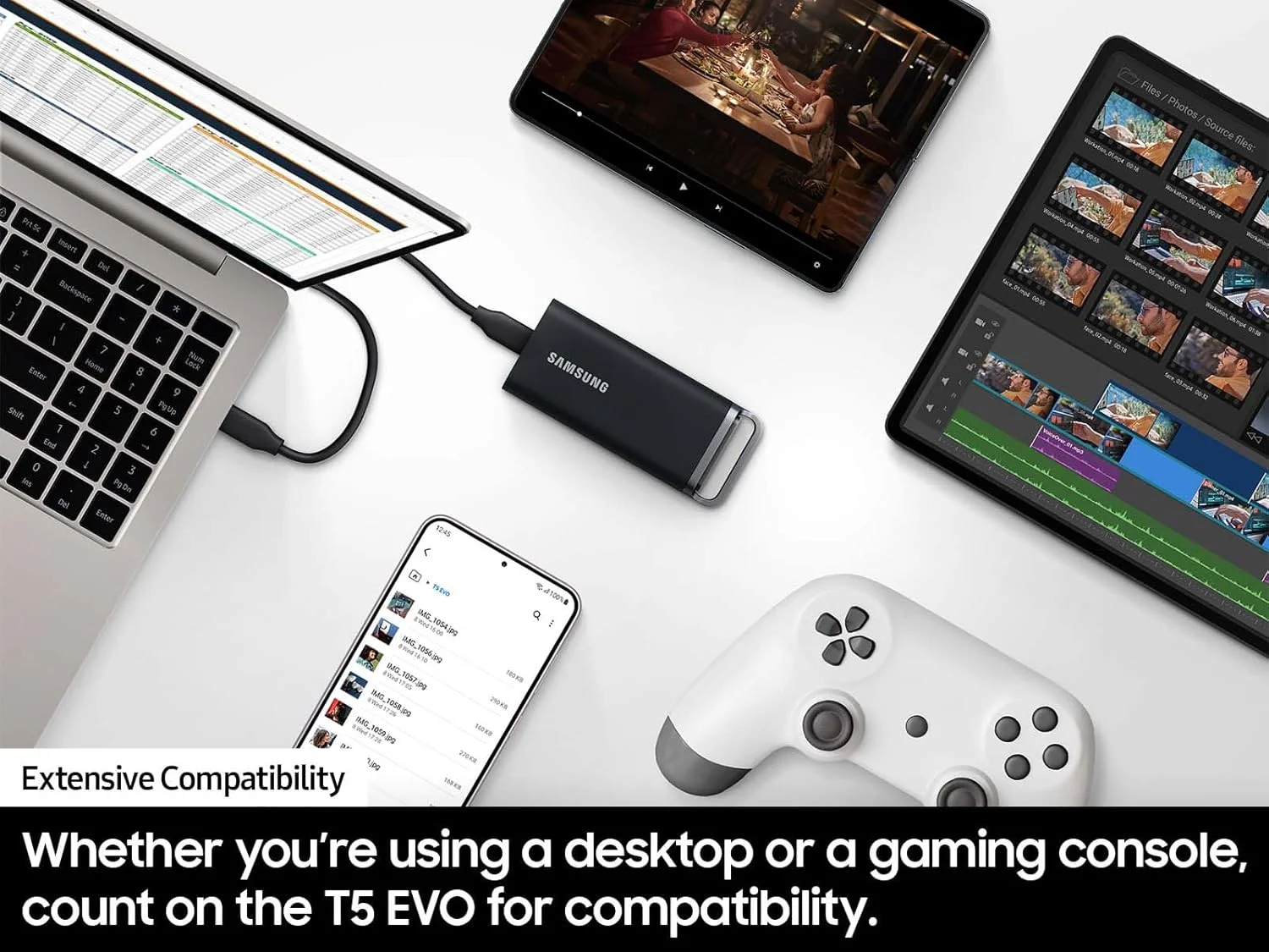 حافظه اس اس دی اکسترنال قابل حمل سامسونگ T5 EVO با ظرفیت 8 ترابایت، USB 3.2 Gen 1، سرعت خواندن ترتیبی تا 460 مگابایت بر ثانیه، مناسب برای بازی و تولید محتوا، مدل MU-PH8T0S/AM، رنگ مشکی حافظه اس اس دی اکسترنال قابل حمل سامسونگ T5 EVO با ظرفیت 8 ترابایت، USB 3.2 Gen 1، سرعت خواندن ترتیبی تا 460 مگابایت بر ثانیه، مناسب برای بازی و تولید محتوا، مدل MU-PH8T0S/AM، رنگ مشکی
