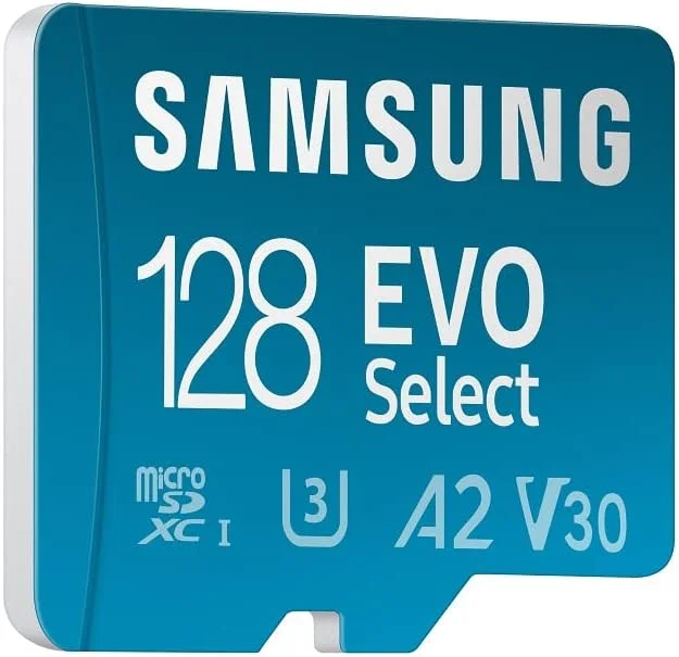 کارت حافظه 128 گیگابایتی Samsung EVO Select microSDXC UHS-I U3 با سرعت 130 مگابایت بر ثانیه، مناسب برای Full HD و 4K UHD به همراه آداپتور SD (MB-ME128KA/EU)، آبی