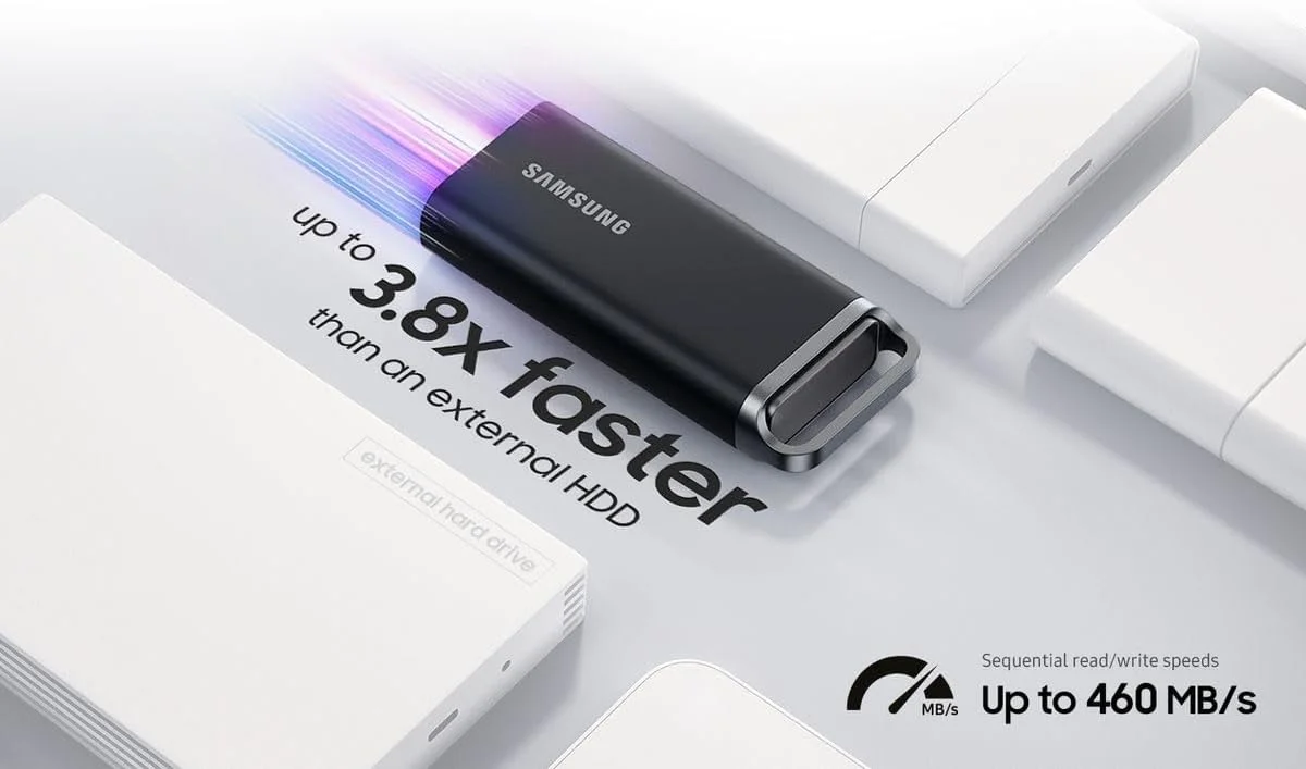 حافظه اس اس دی اکسترنال سامسونگ مدل Portable SSD T5 EVO با ظرفیت 8 ترابایت، USB 3.2 Gen 1، سرعت خواندن و نوشتن تا 460 مگابایت بر ثانیه، USB-C، مناسب برای مک، کامپیوتر، اندروید، تلویزیون های هوشمند و کنسول های بازی حافظه اس اس دی اکسترنال سامسونگ مدل Portable SSD T5 EVO با ظرفیت 8 ترابایت، USB 3.2 Gen 1، سرعت خواندن و نوشتن تا 460 مگابایت بر ثانیه، USB-C، مناسب برای مک، کامپیوتر، اندروید، تلویزیون های هوشمند و کنسول های بازی